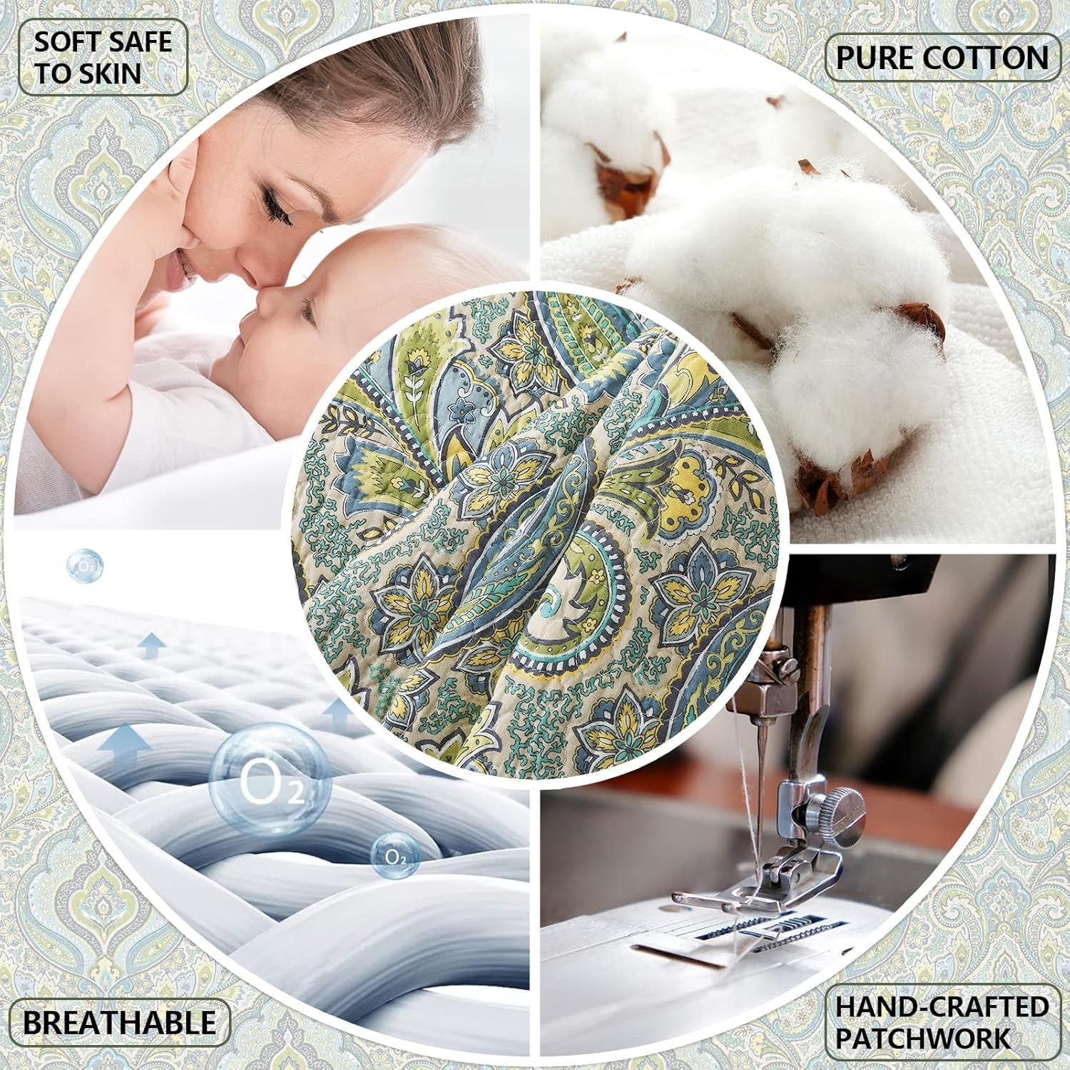 Quilts Set Bedspread Soft Quilt 1 2 Pillow Sham (Gorgeous European Floral Pattern, King (98" × 106"))