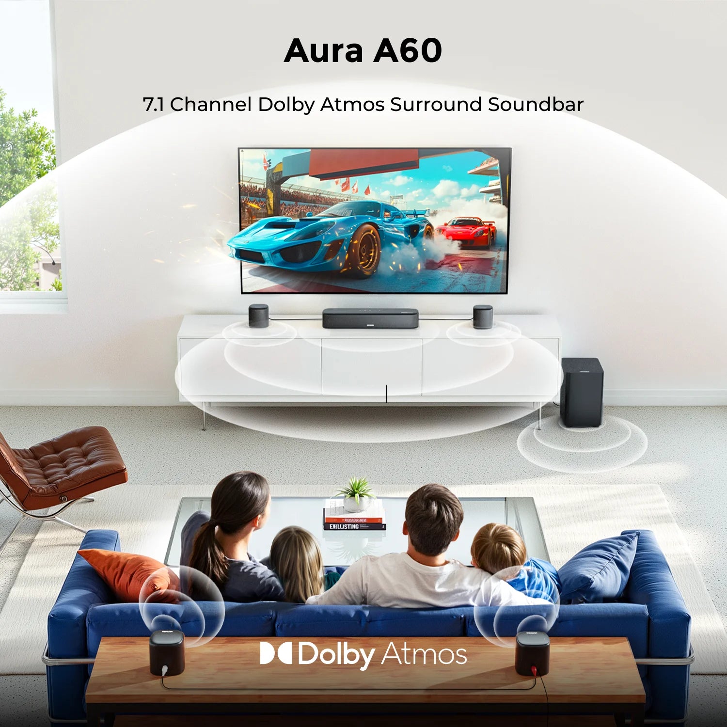 350W 7.1 Soundbar for TV with Dolby Atmos,Home Theater Technology Bluetooth Speakers with Subwoofer&4 Surround Speakers