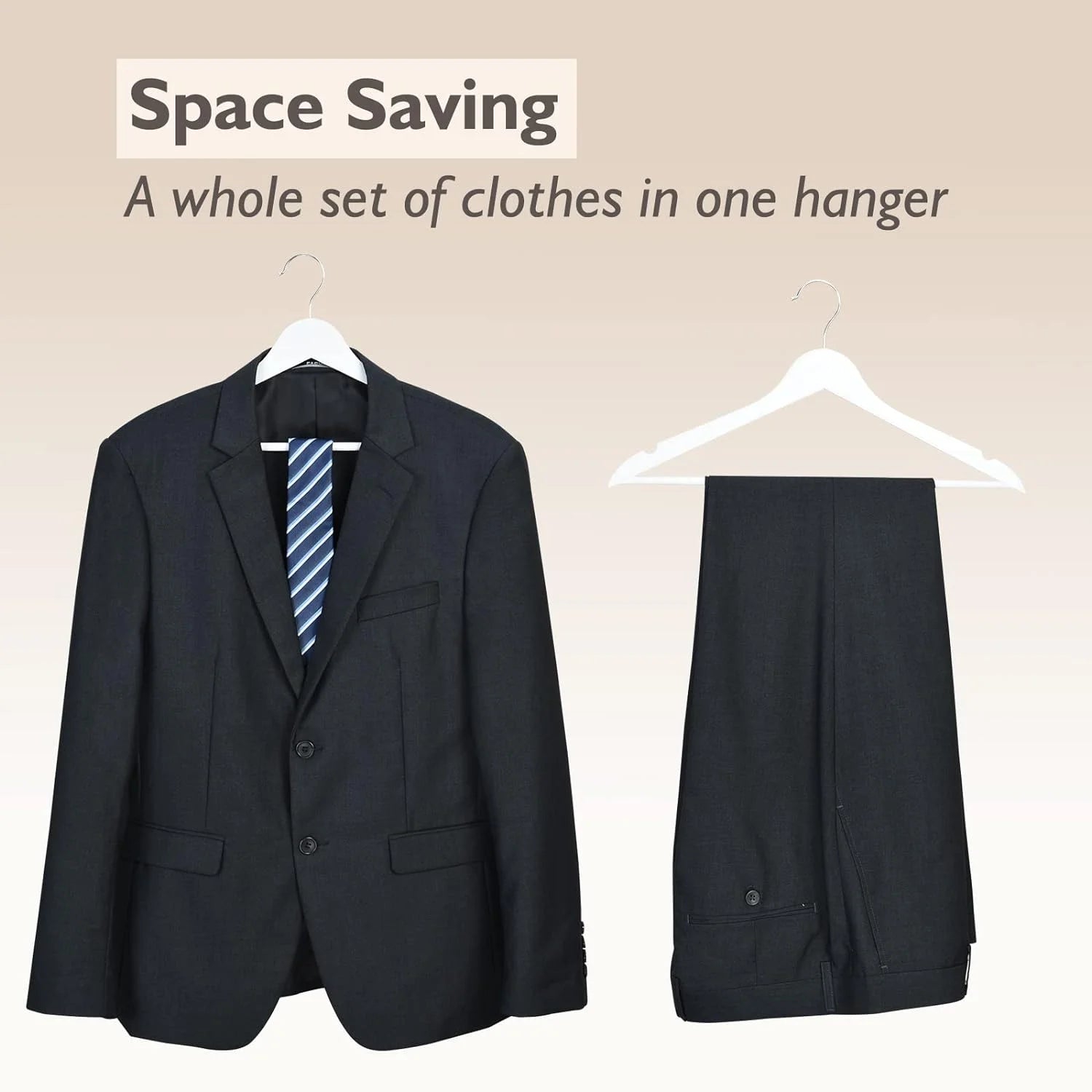 White Wooden Hangers 20 Pack, Natural Solid Wood Hangers with Smooth Finish, Non-Slip Pant Bar & 360° Swivel Hook