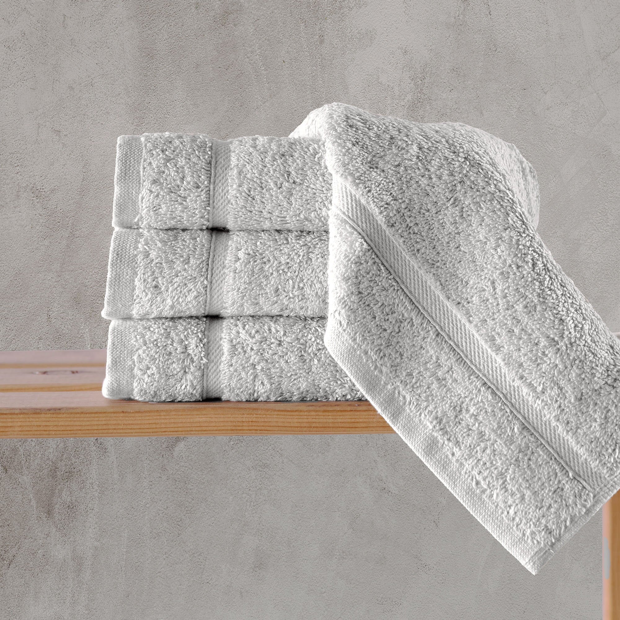 Luxury Cotton Washcloths 13X13 Inch - Large Hotel Spa Bathroom Face Towel | 12 Pack | Ice Silver