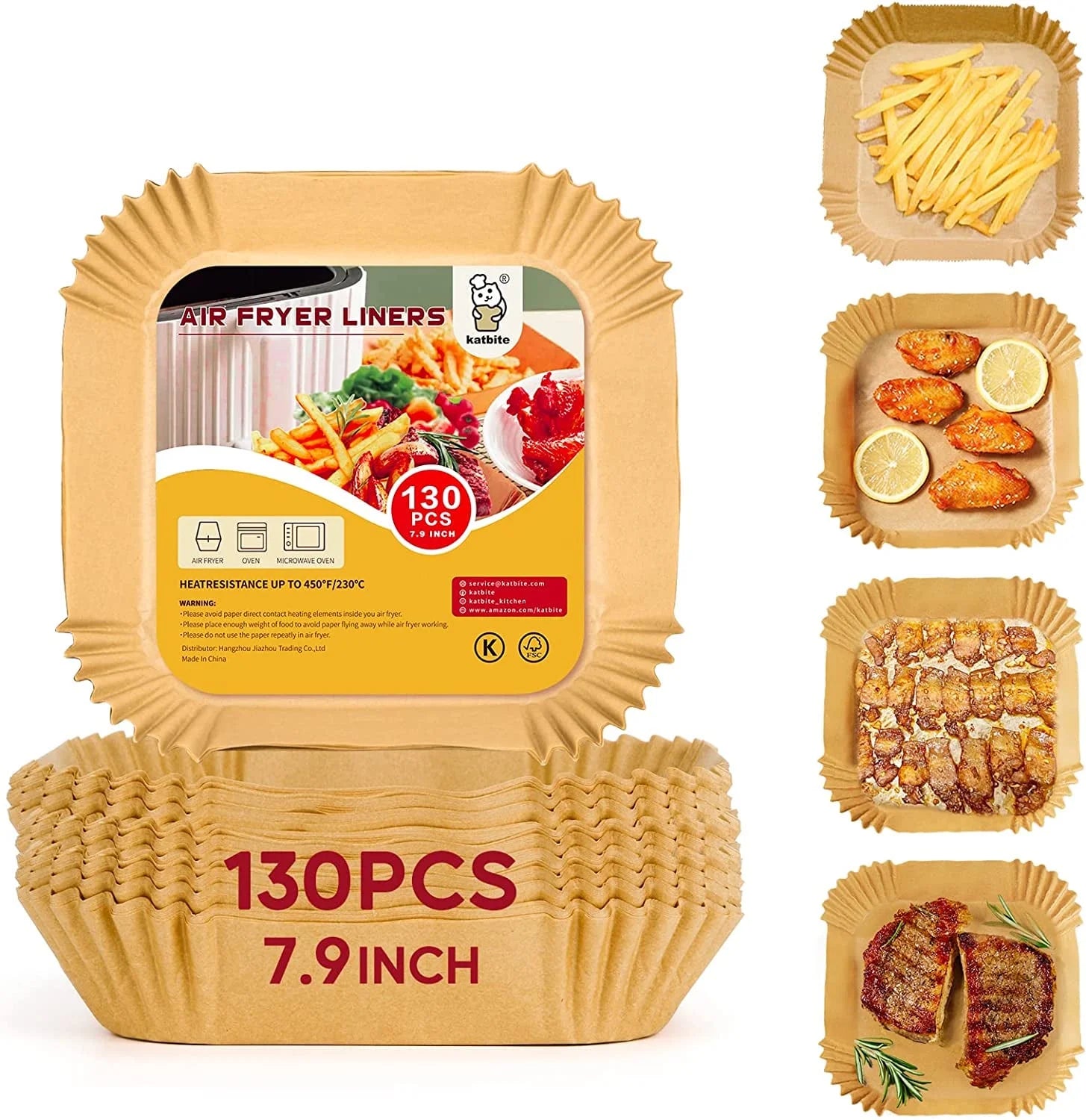 Air Fryer Paper Liners, Unbleached Parchment, 7.9 in Square, 130 Count, Non-Stick, Oil-Proof