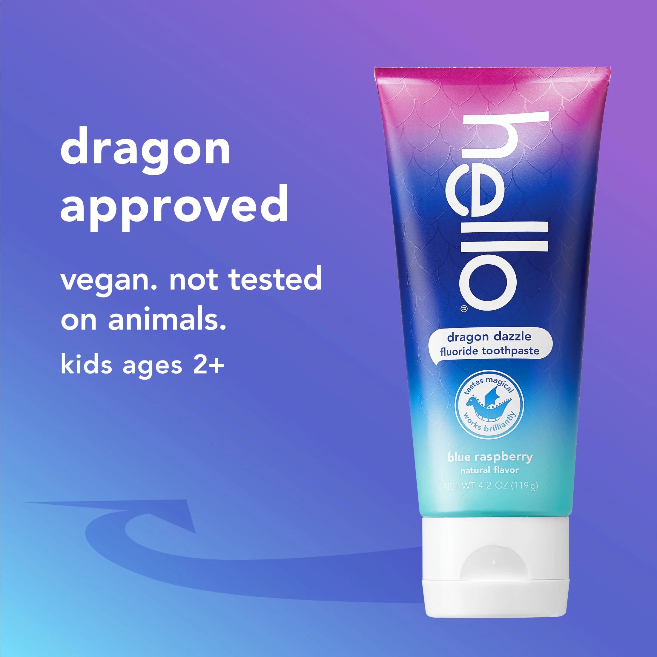 Dragon Dazzle Kids Toothpaste with Fluoride, Blue Raspberry Toothpaste, 4.2 Oz Tube