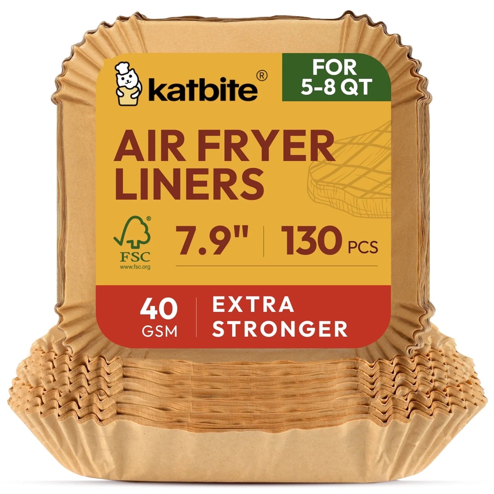 Air Fryer Paper Liners, Unbleached Parchment, 7.9 in Square, 130 Count, Non-Stick, Oil-Proof