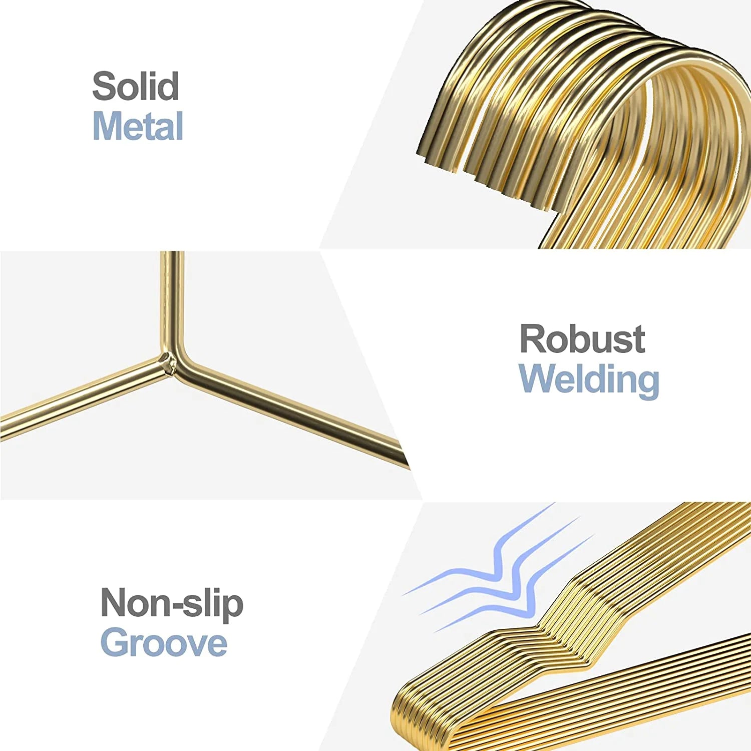 Metal Hangers 30 Pack , Strong Wire Clothes Hangers with Notches, Space Saving, Shiny Gold