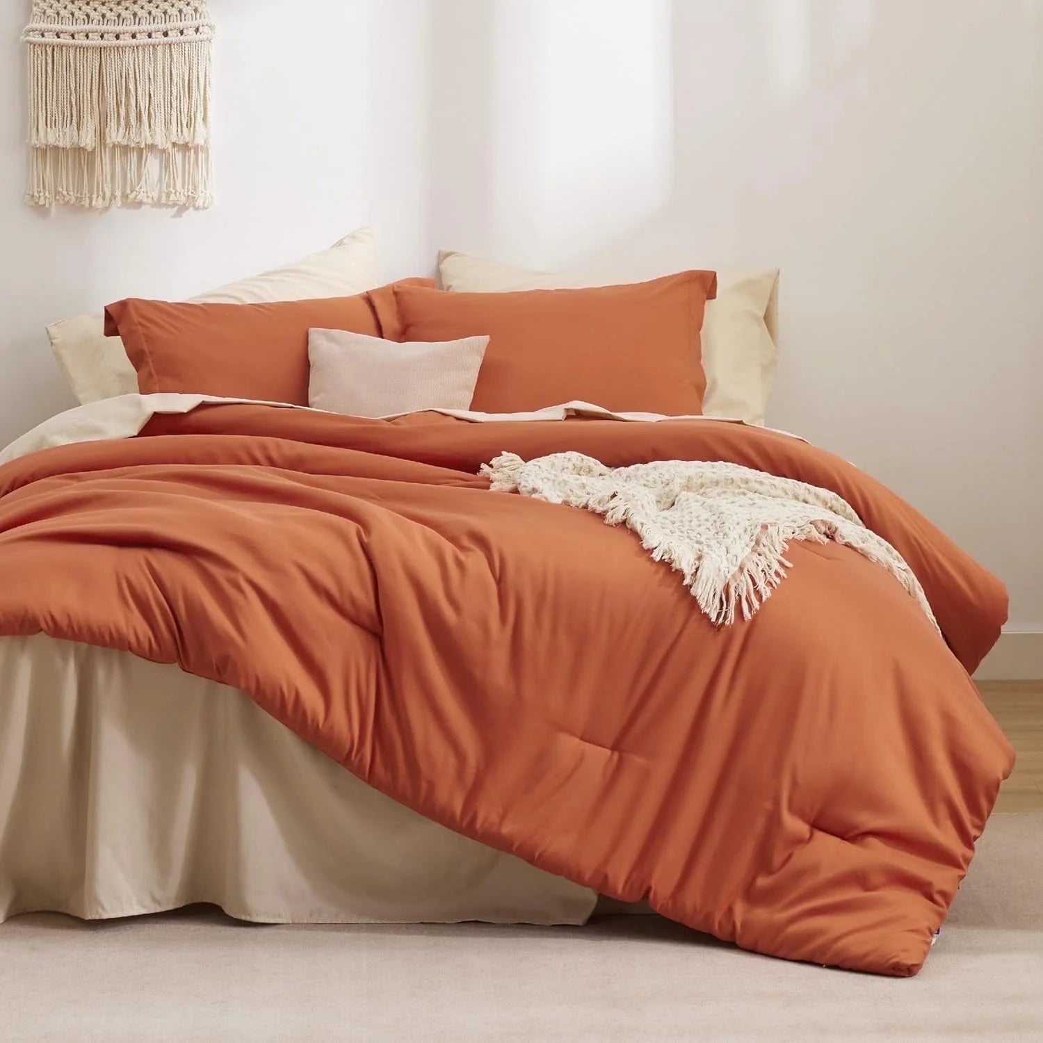 Cozy Comfort Full Size Comforter Set Burnt Orange, 7 Pieces Soft Bedding Sets with Comforter, Sheets, Pillowcases & Shams, All Season Boho Bed in a Bag Full Size, 80GSM