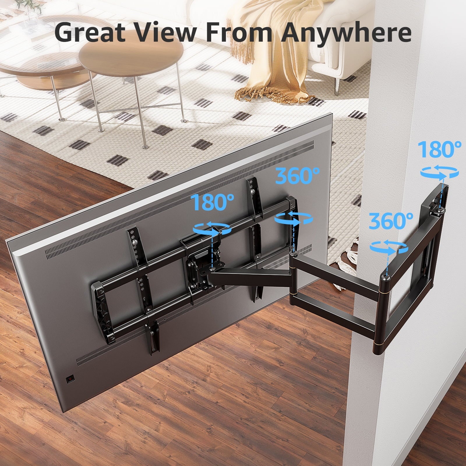 Full Motion Long Arm TV Wall Mount for 42"-75" Tvs, Corner TV Mount with 37.9" Extension Arm, TV Bracket with Articulating Swivel Tilt Single Stud, Max 600X400Mm, up to 99 Lbs