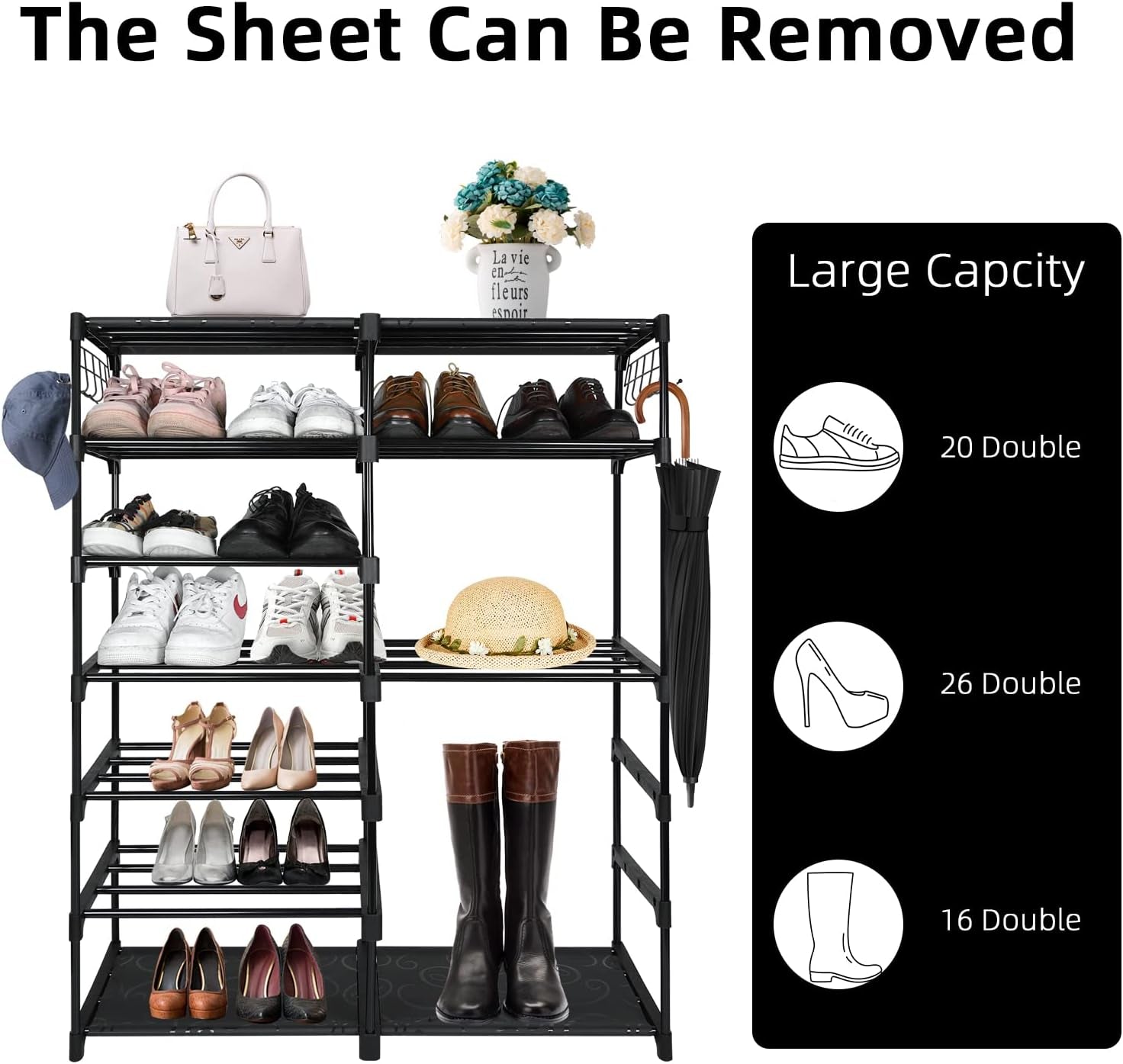 7 Tiers Shoe Rack Tall Show Racks Shoes Stand for Bedroom Shelves for Shoes Garage Shoe Rack Organizer Sturdy Shoe Rack Heavy Duty for Closet Entryway Door