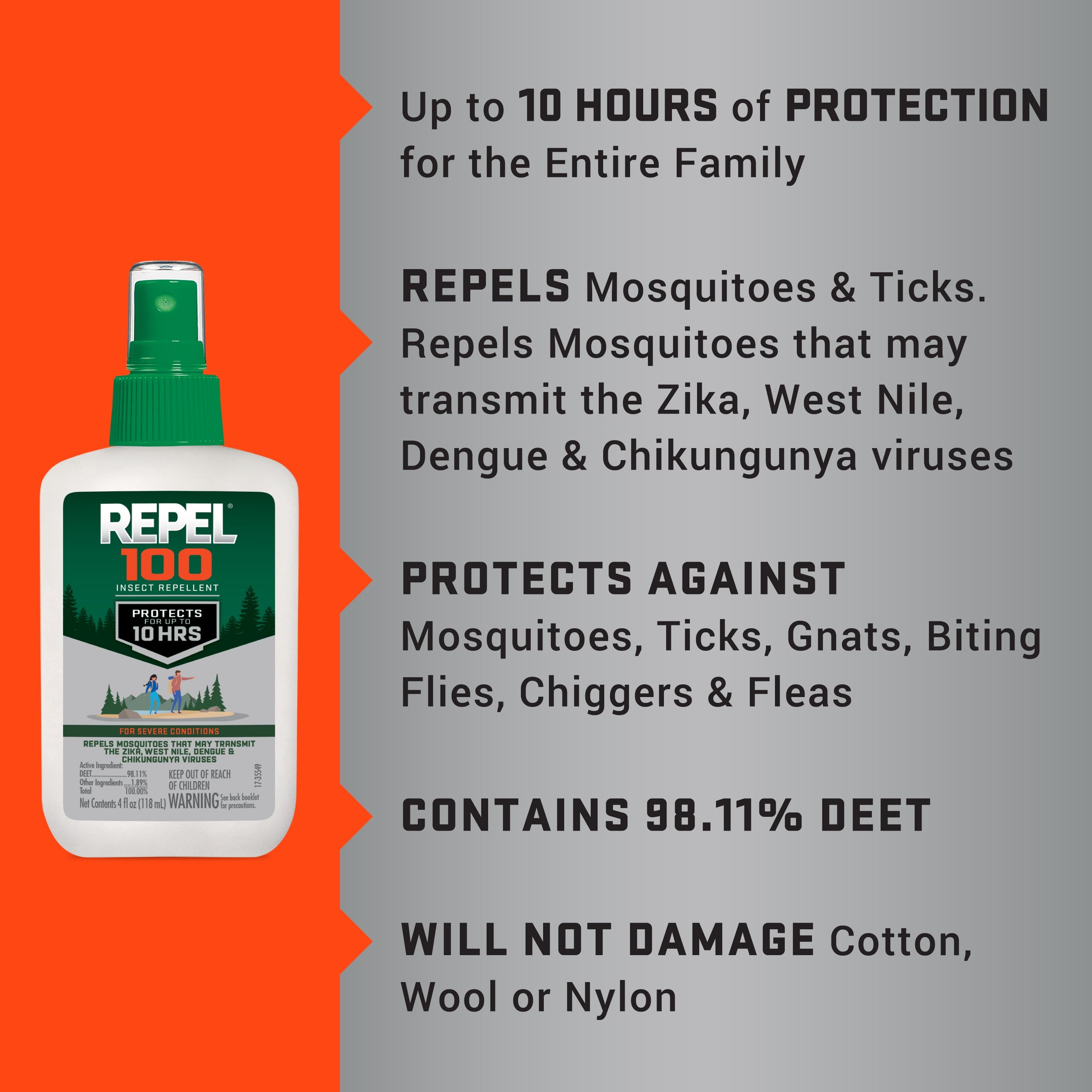 100 Insect lent Pump Spray with DEET, 10-Hour Protection, 4 Ounces