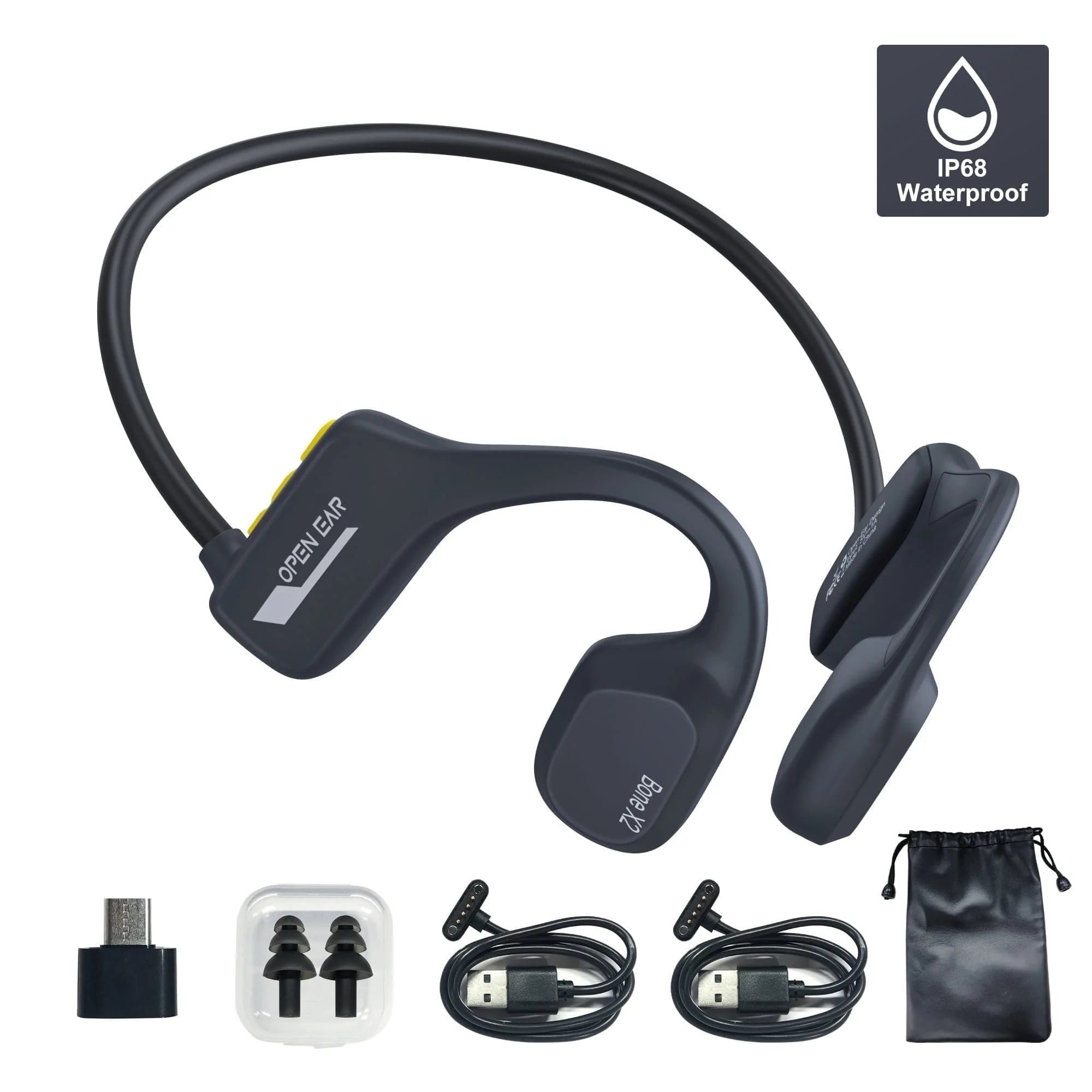 Bone Conduction Swim Headphones, Open Ear Wireless Bluetooth Headsets, IP68 Headphones with Bluetooth 5.3 and 8GB MP3 Player for Run, Hike