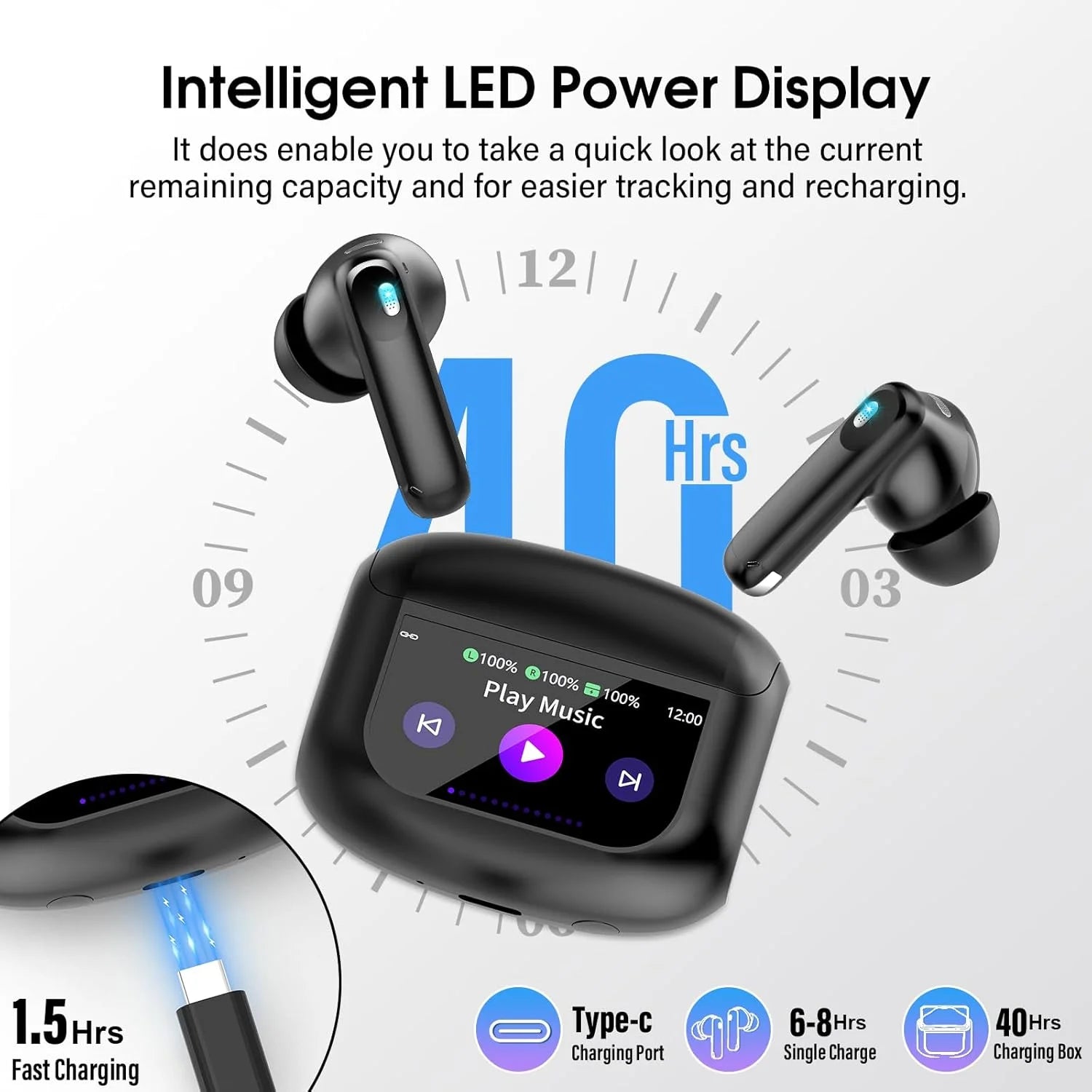 Wireless Earbuds, Bluetooth 5.4 Headphones Multi-Function Touch Screen Ear Buds with ENC Noise Cancelling Micclear Calls Earphones, 48H In-Ear Earbud Bass Stereo with 5 EQ Modes, IPX7