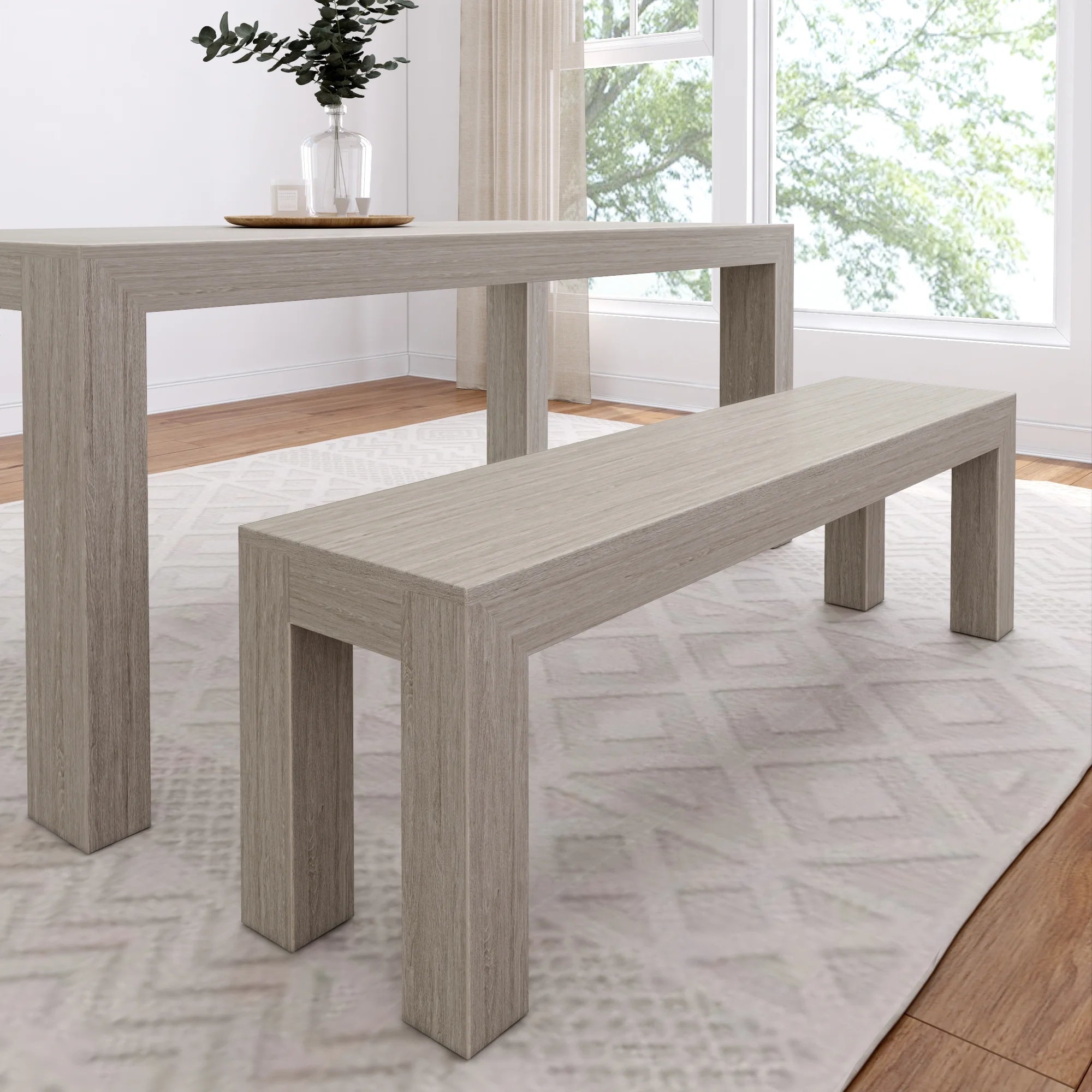 60" Modern Wood Dining Bench, Solid Wood Bench for Dining Table