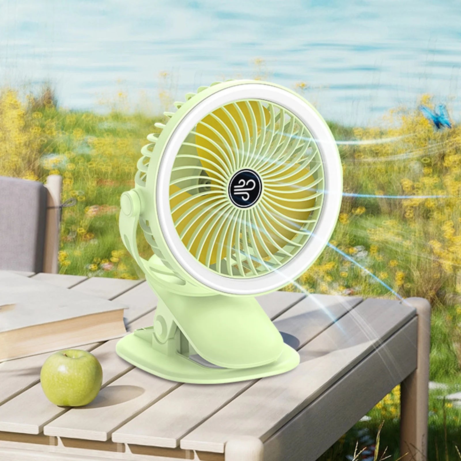 Home Kitchen Lighting Ceiling Fan Portable Fan Fan USB Rechargeable Fan with LED Light Clip Fan Versatile Fan Personal Desk Green