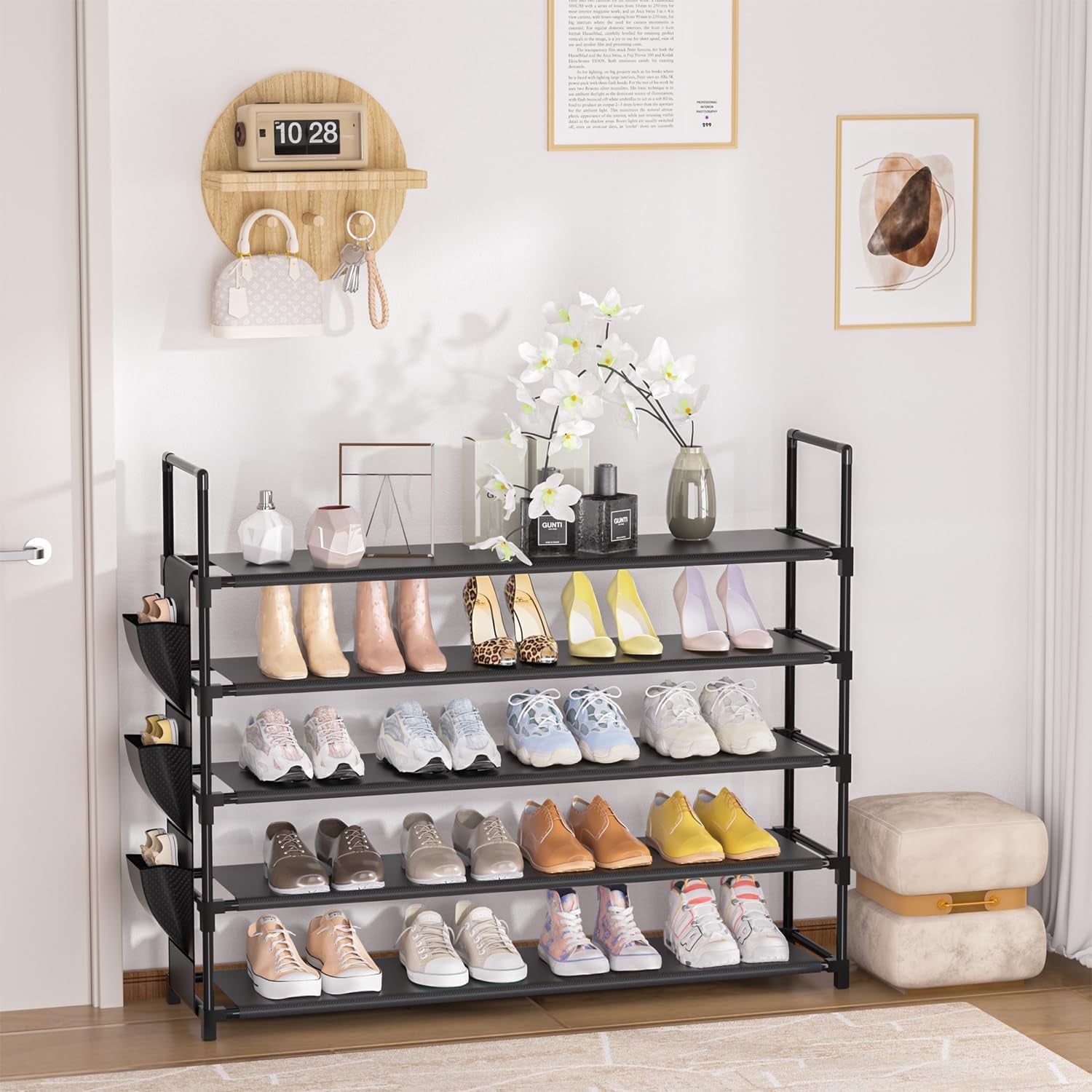 5 Tier Shoe Organizer Rack for Closet, Entryway, Garage, Door, Space Saving, Shoe Holder Stand/Tower, Large, 20-25 Capacity