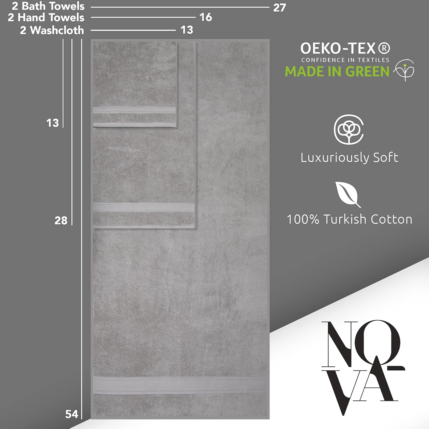 - Hotel Quality Turkish Towel Set for Bathroom (6 Pcs Towel Set, Mirage Grey)