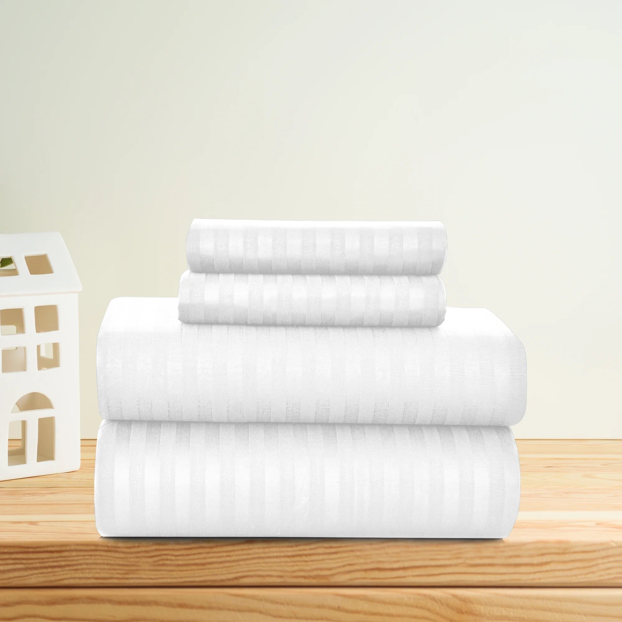 Stripes Bed Sheet Set (Full, White), 4 Piece Deep Pocket 1800 Series Microfiber Bed Sheet Set Contains (1 Fitted Bed Sheet, 1 Flat Sheet, 2 Pillow Covers)