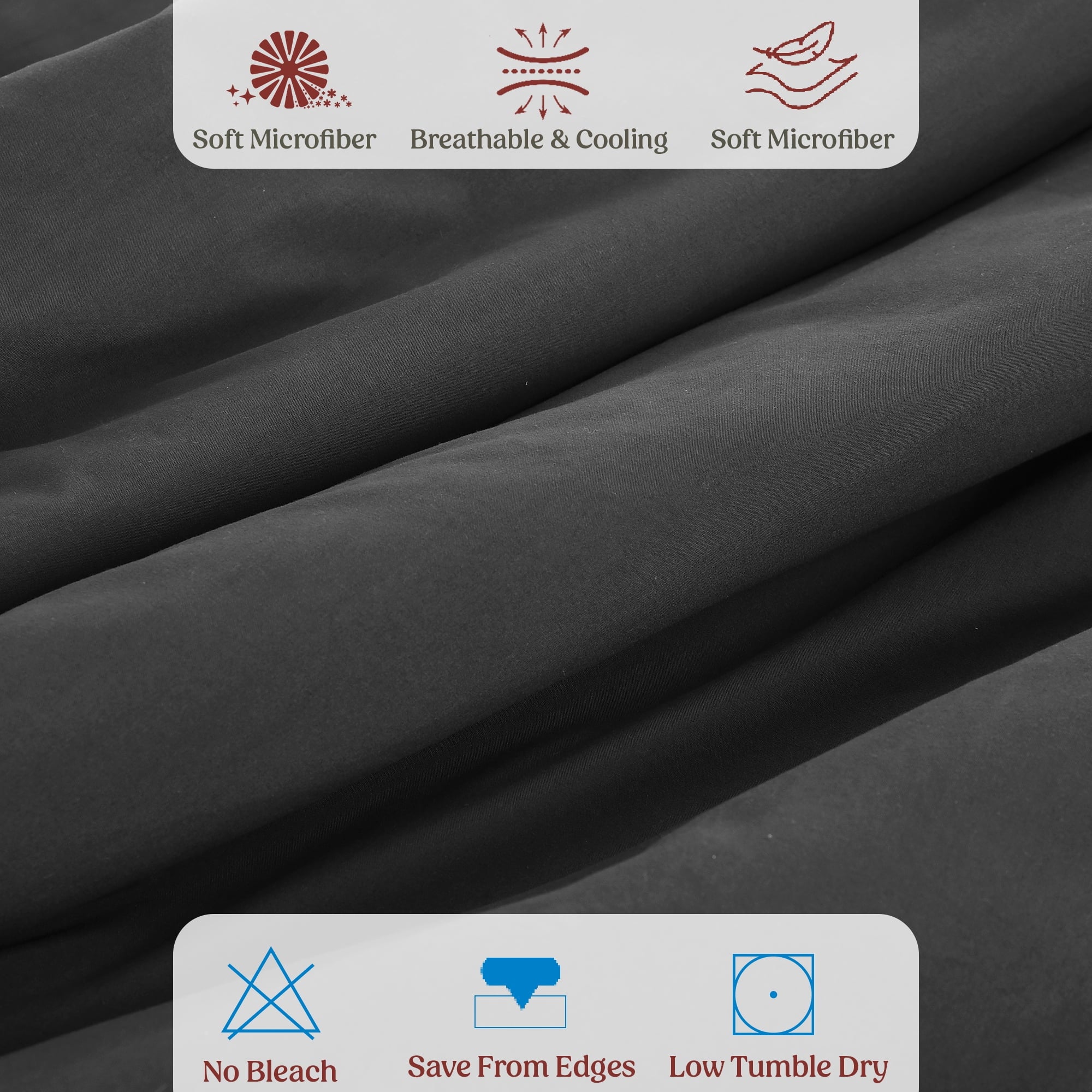 King Duvet Cover Set 3 Piece - Soft Brushed Microfiber Comforter Cover with 2 Pillow Shams - Zipper Closure Duvet Cover (King, Dark Grey)