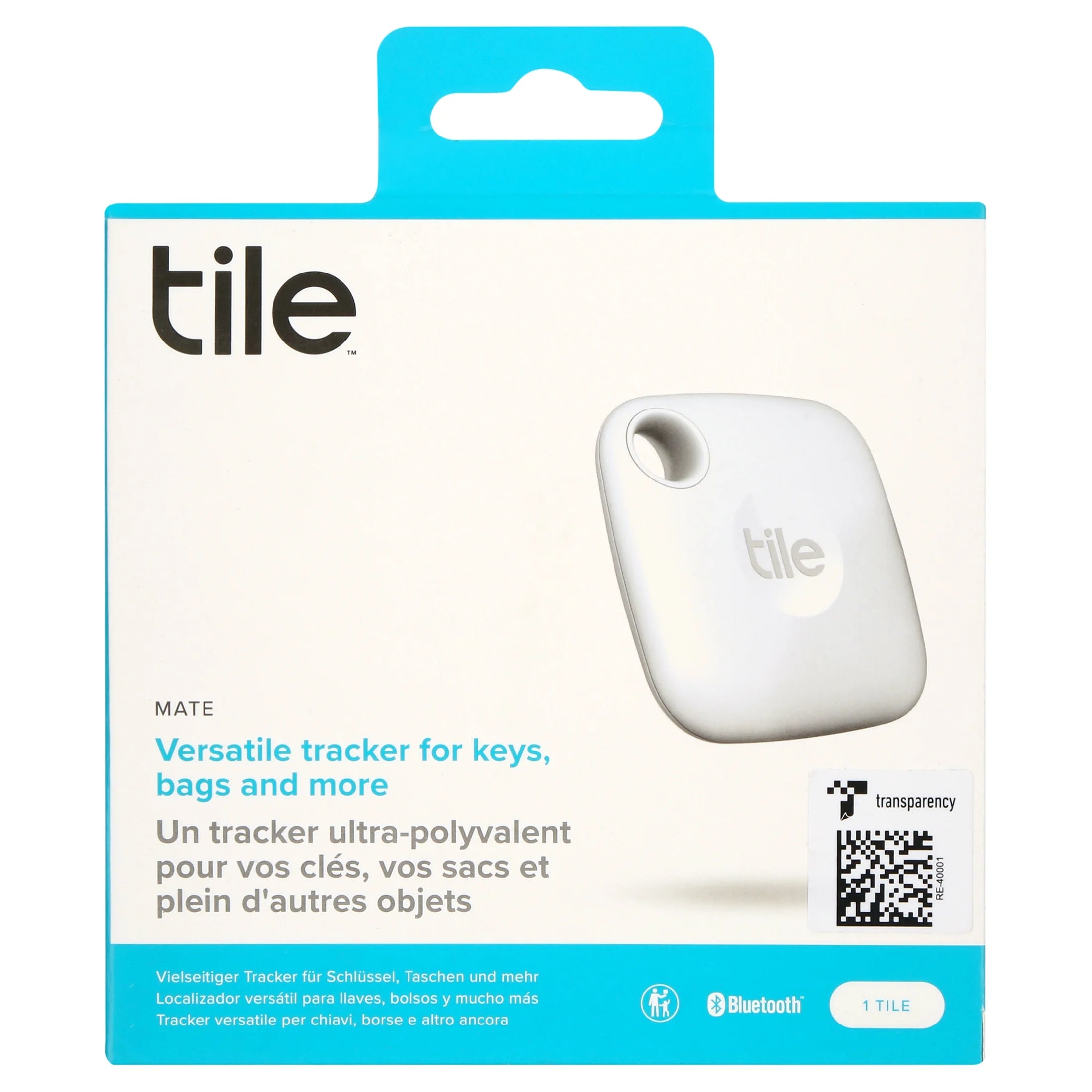 Mate (2022) 1-Pack, White. Bluetooth Tracker, Keys Finder and Item Locator; up to 250 Ft. Range.