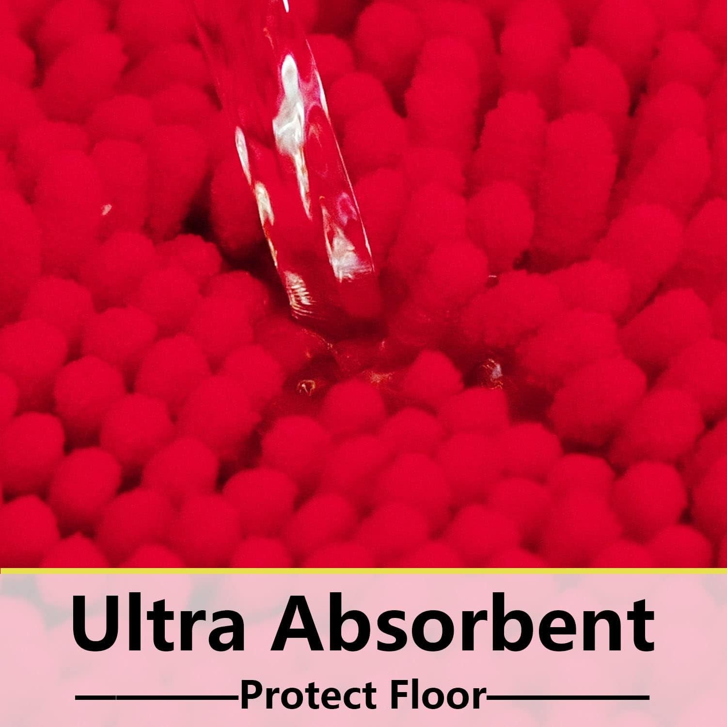 Bathroom Rugs 16 X 24 Inches, Chenille Extra Soft and Absorbent Shag Bathroom Rugs, Machine Wash Mat, Strong PVC Non-Slip Underside, Plush Carpet Mats, Christmas Decorations Red