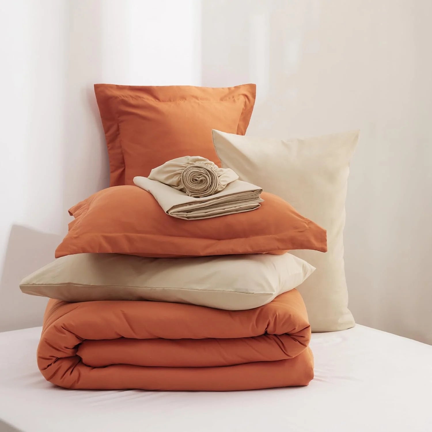 Cozy Comfort Full Size Comforter Set Burnt Orange, 7 Pieces Soft Bedding Sets with Comforter, Sheets, Pillowcases & Shams, All Season Boho Bed in a Bag Full Size, 80GSM