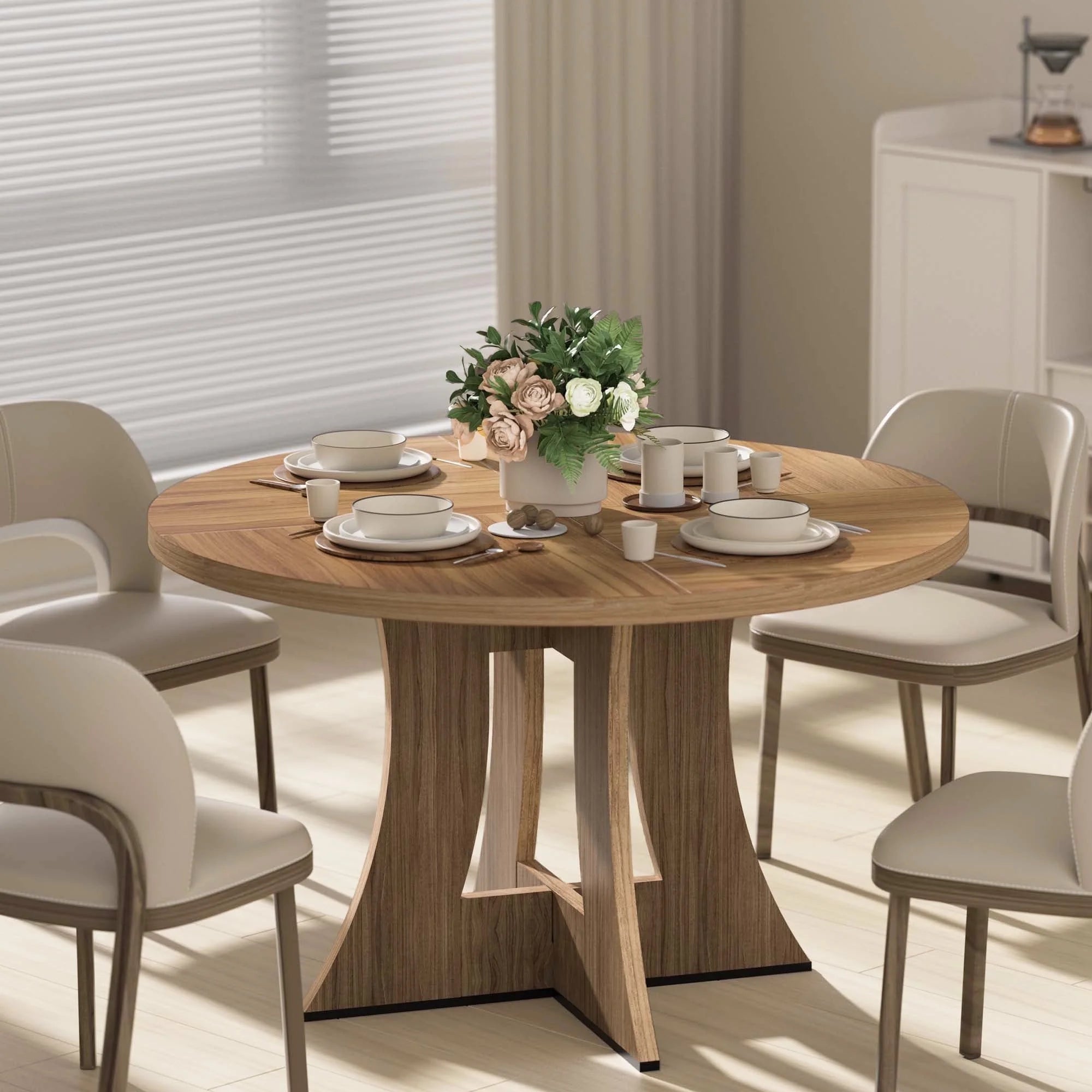 round Dining Table for 4 Persons 47" Kitchen Table for Dining Room Kitchen, Walnut (Only Table)