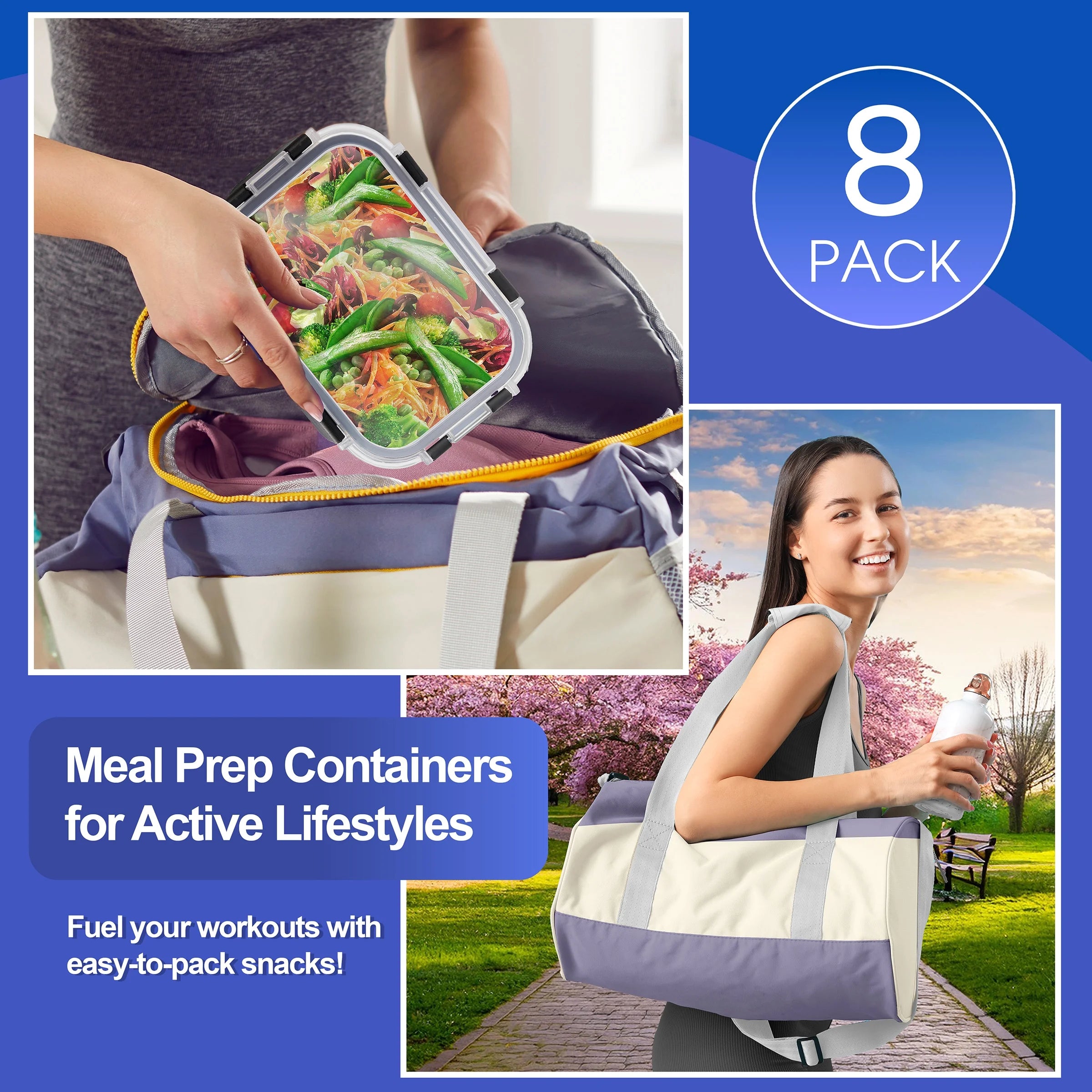 Rectangular Glass Meal Prep Containers Set of 8 with Airtight Lids (16Pcs)