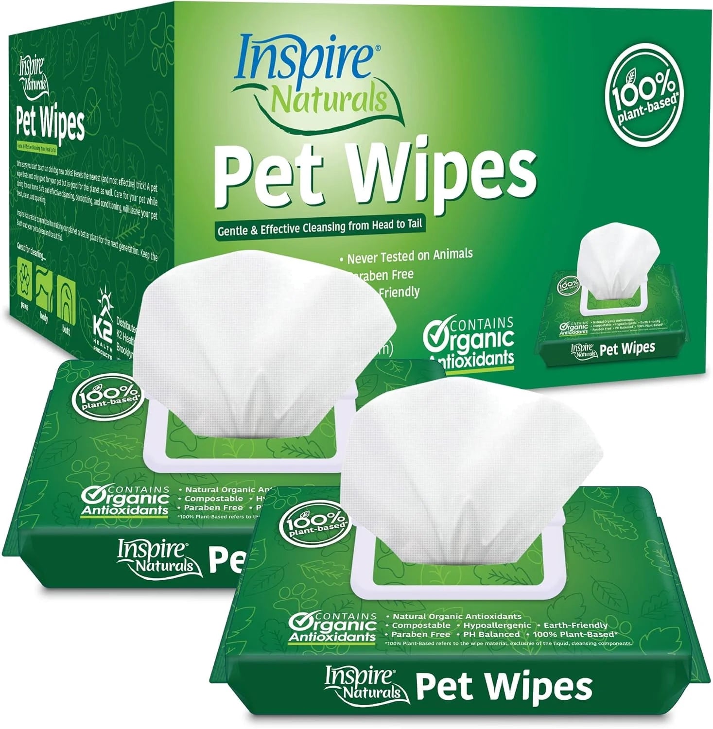 Pet Wipes for Dogs and Cats, Deodorizing Dog Wipes for Paws and Butt (2 Pack)