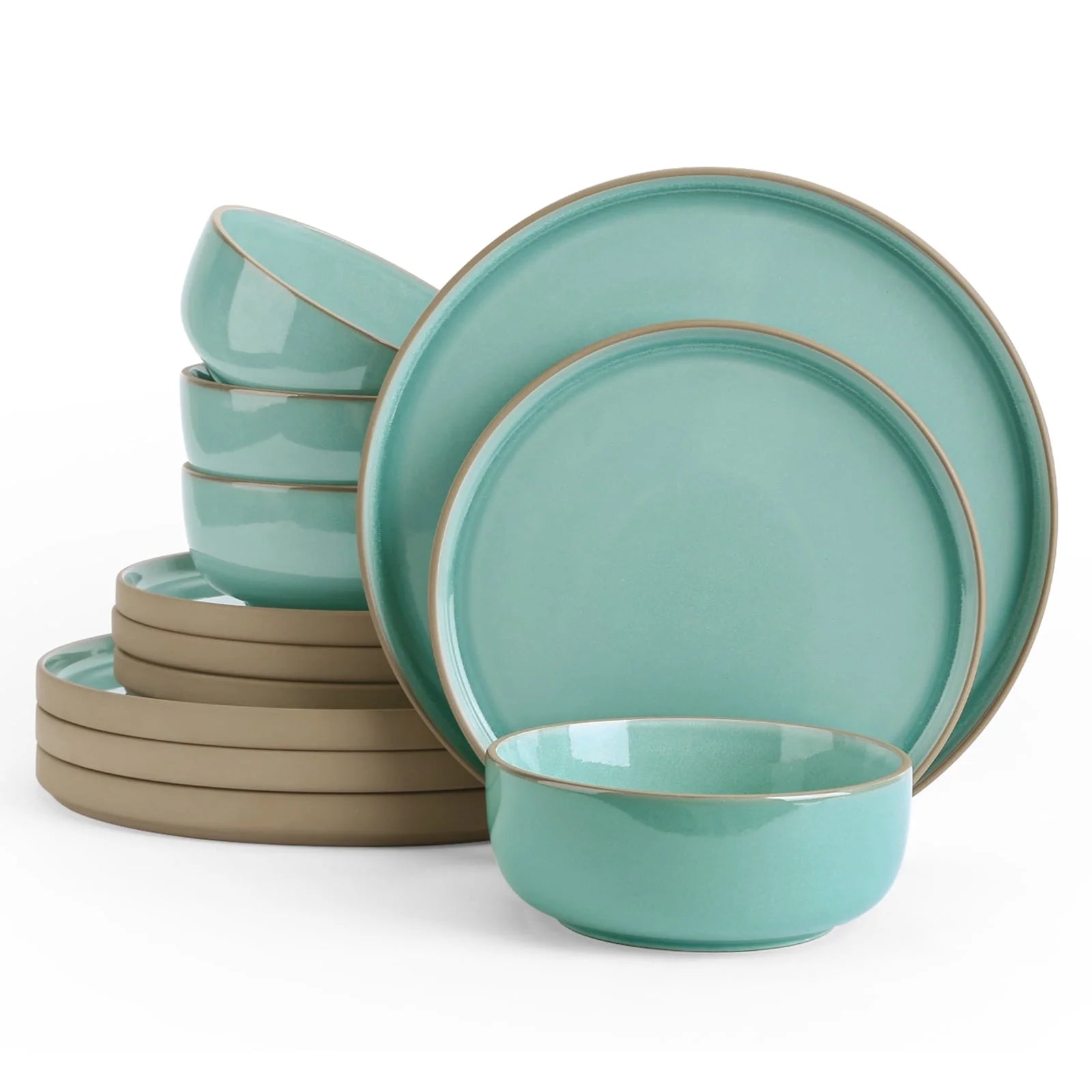 Nature 12-Piece Dinnerware Sets, Stoneware Dish Set, Verdure
