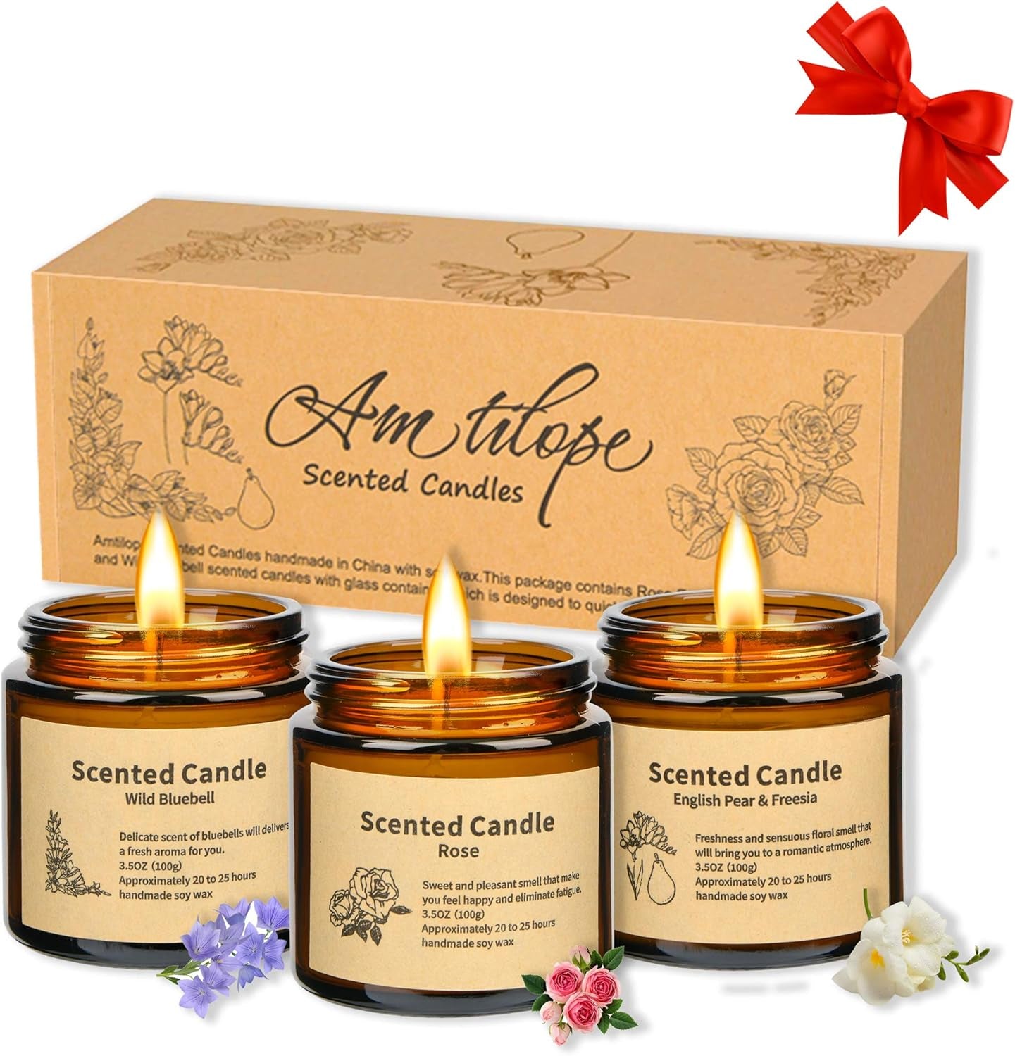 Scented Candles,  Long Lasting Aromatherapy Glass Jar Candles 2 Pack, Birthday Gifts for Women, Glass Jar Soy Candles for Home Scented, Gift Box for Birthday and House Decorate (3Pack)