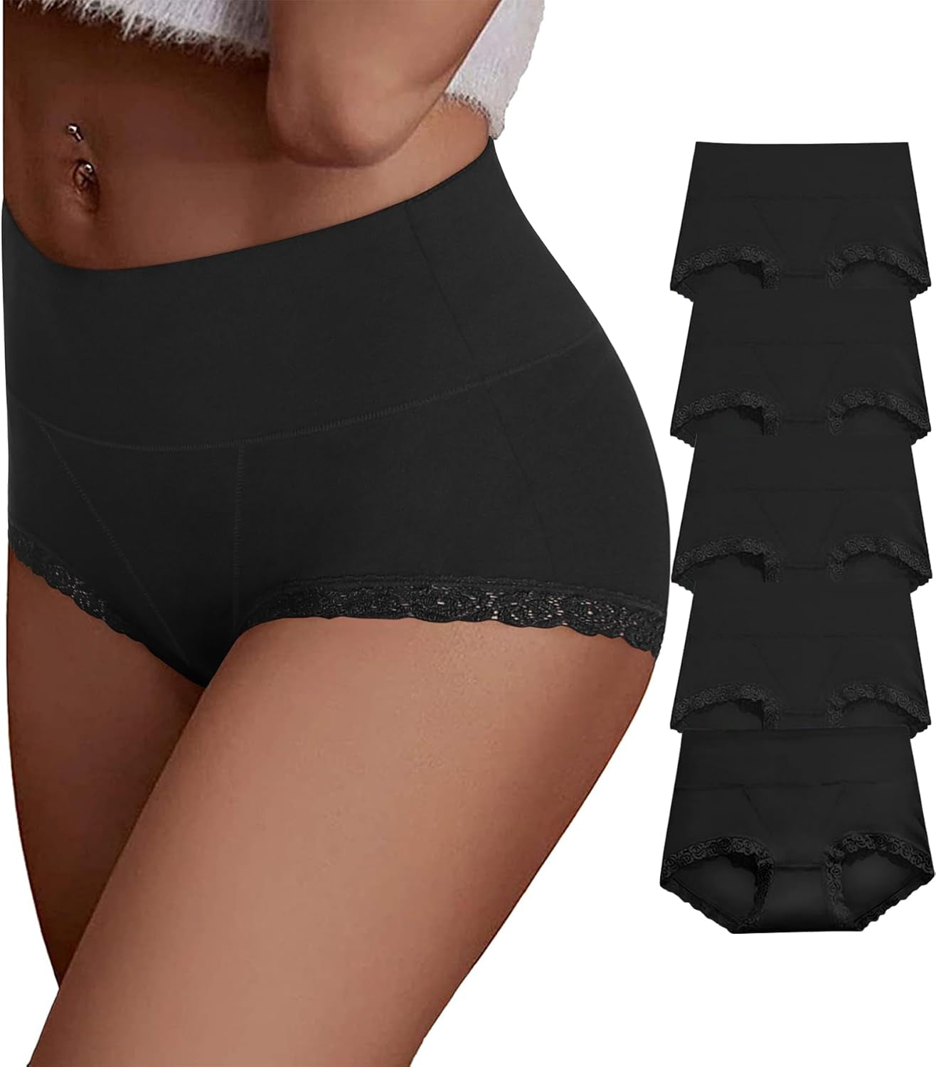 Women'S Cotton Underwear,Ladies Soft Stretch Tummy Control Comfy No Muffin Panties Boyshorts