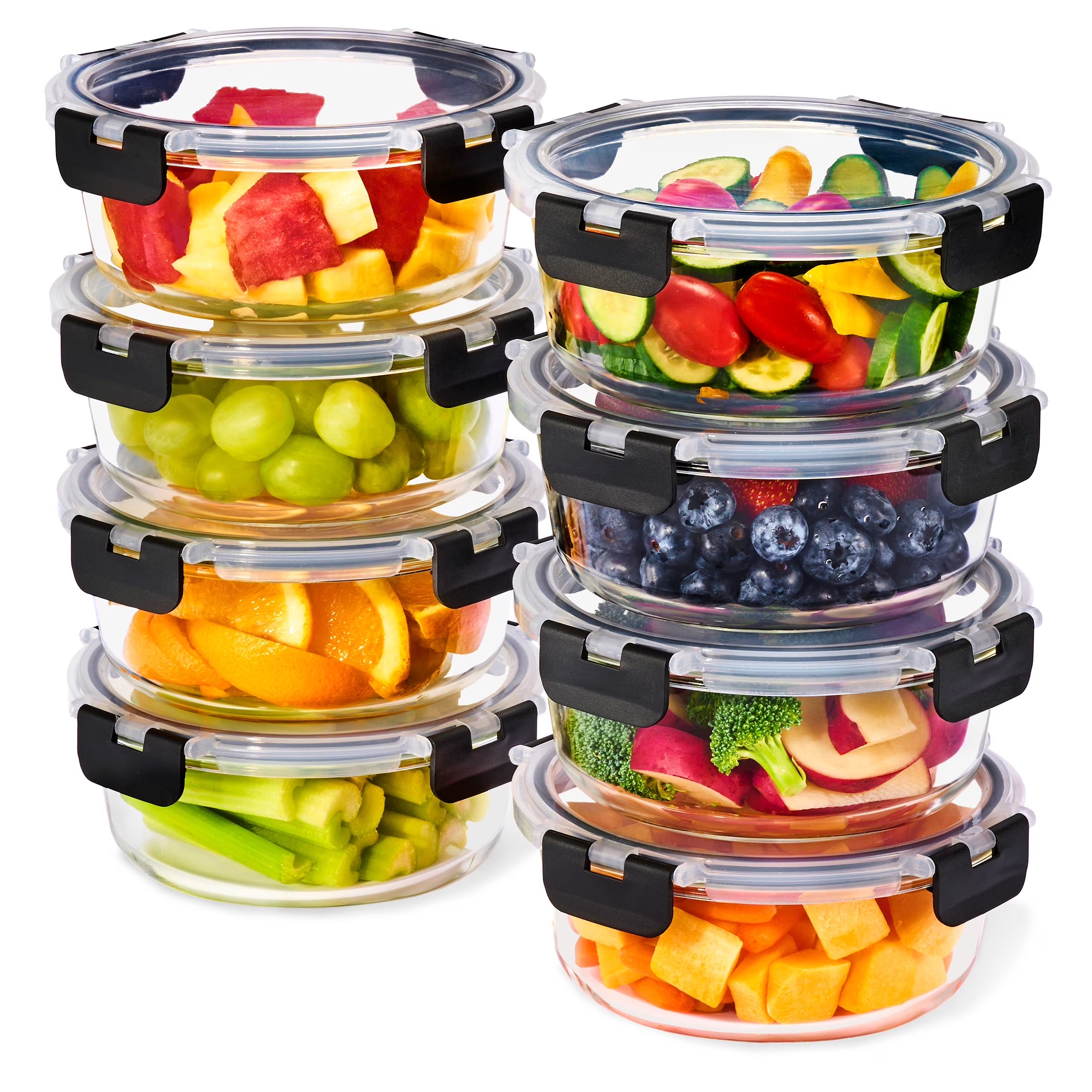 round Glass Meal Prep Containers Set of 8 with Airtight Lids (16Pcs)