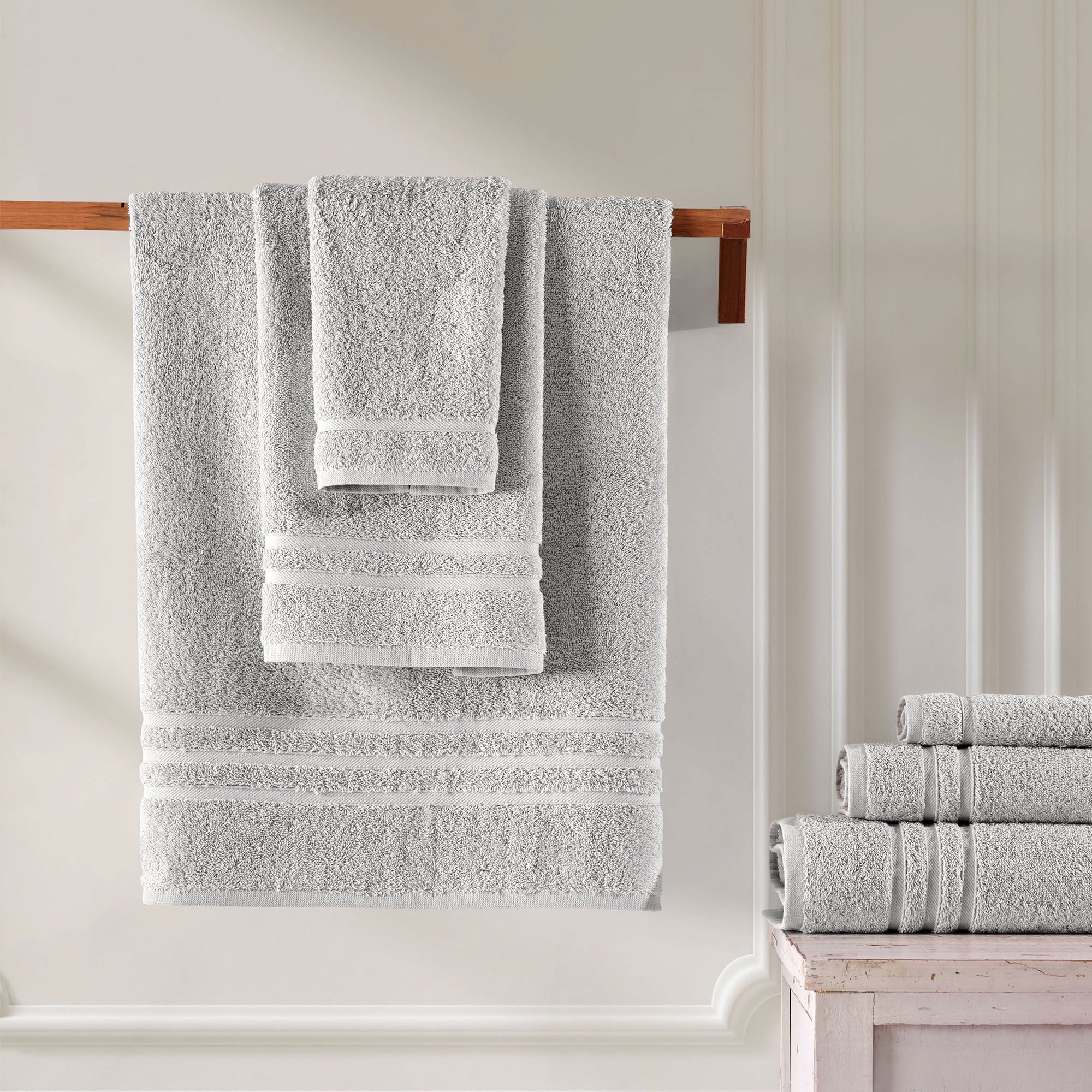 Luxury Cotton Washcloths 13X13 Inch - Large Hotel Spa Bathroom Face Towel | 12 Pack | Ice Silver