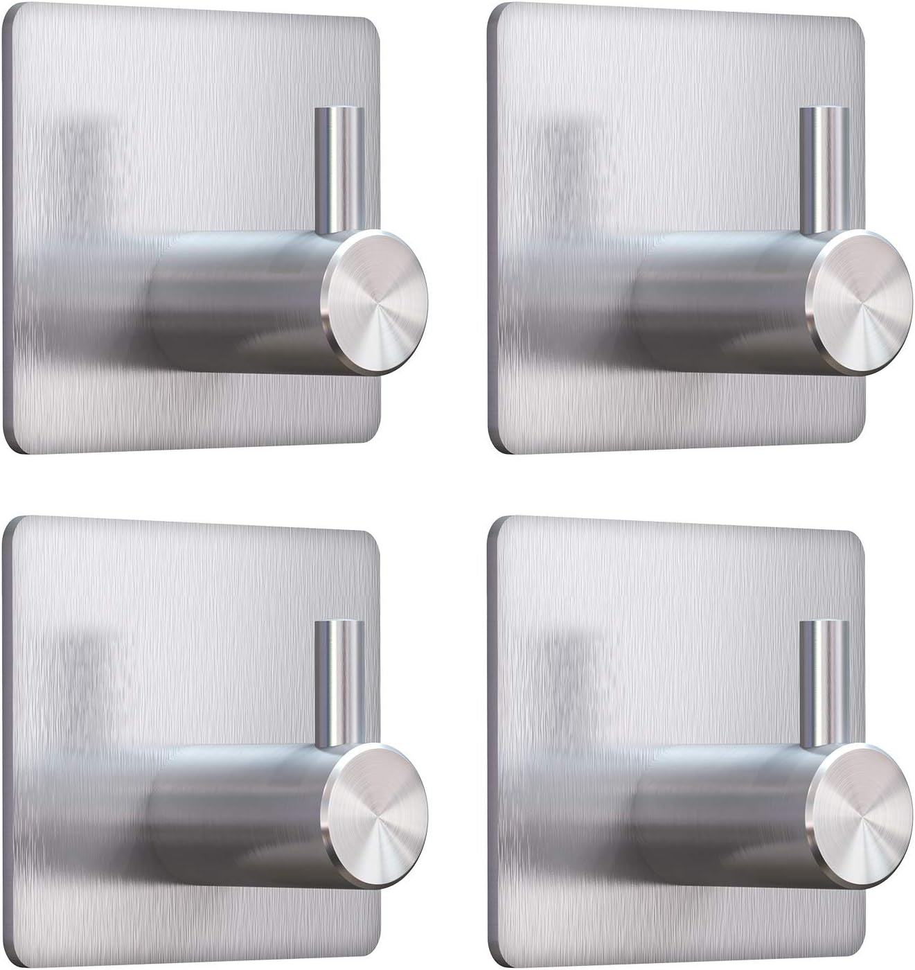Adhesive Towel Hooks, Waterproof Shower Wall Stick on Hooks, 2 Extra Adhesive Strips, Silver, 4 Pcs