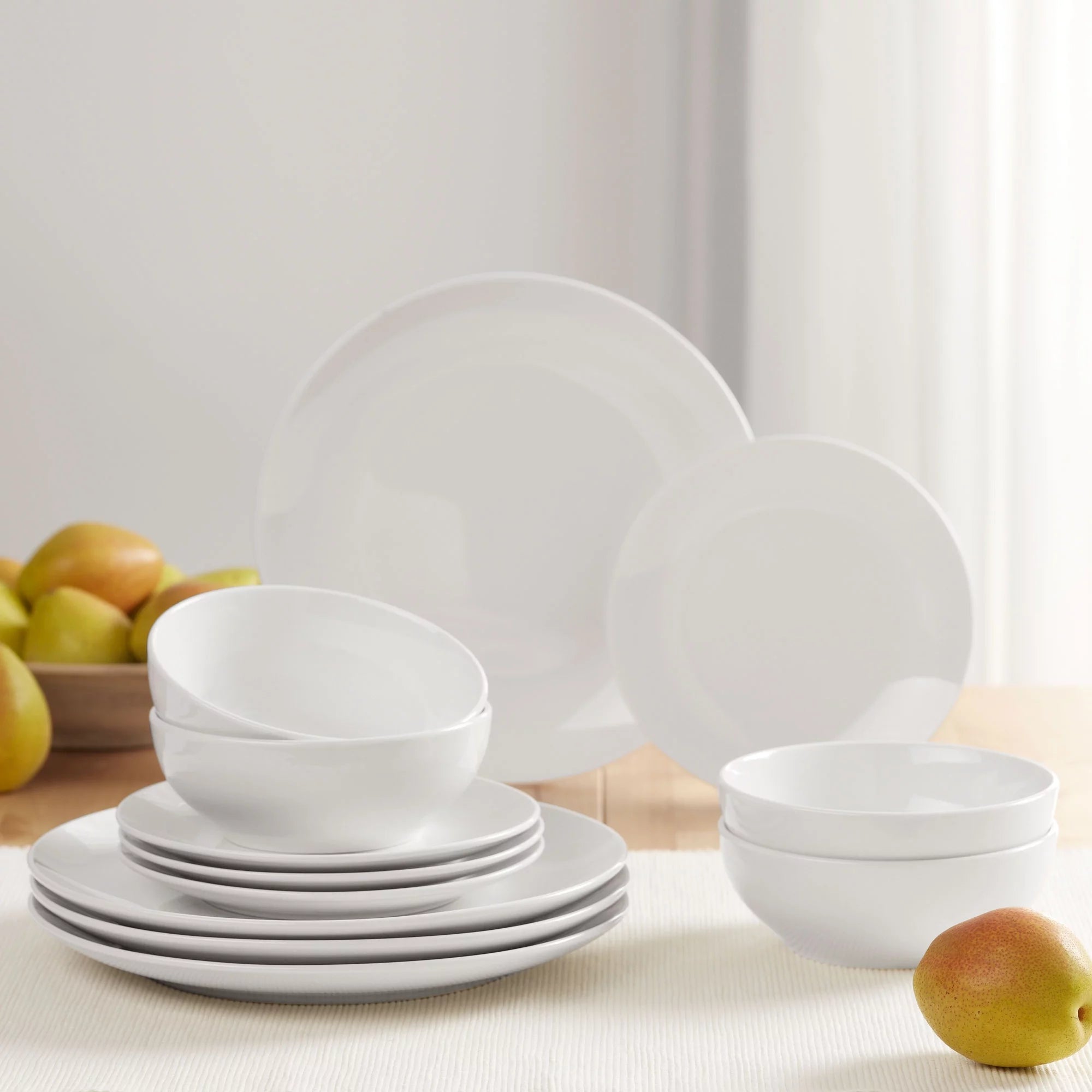 Glazed White Stoneware Dinnerware Set, 12-Pieces