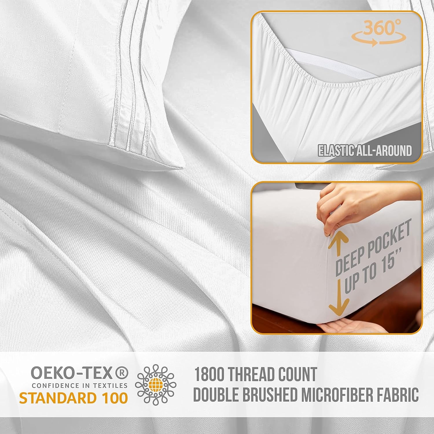 King Size Sheets Set Cooling - Luxury Hotel Sheets - Soft Bed Sheet with Elastic Corner Straps - Deep Pockets Microfiber Bedsheet - Bedding Sheet & Pillowcases - 4 Piece (King, White)