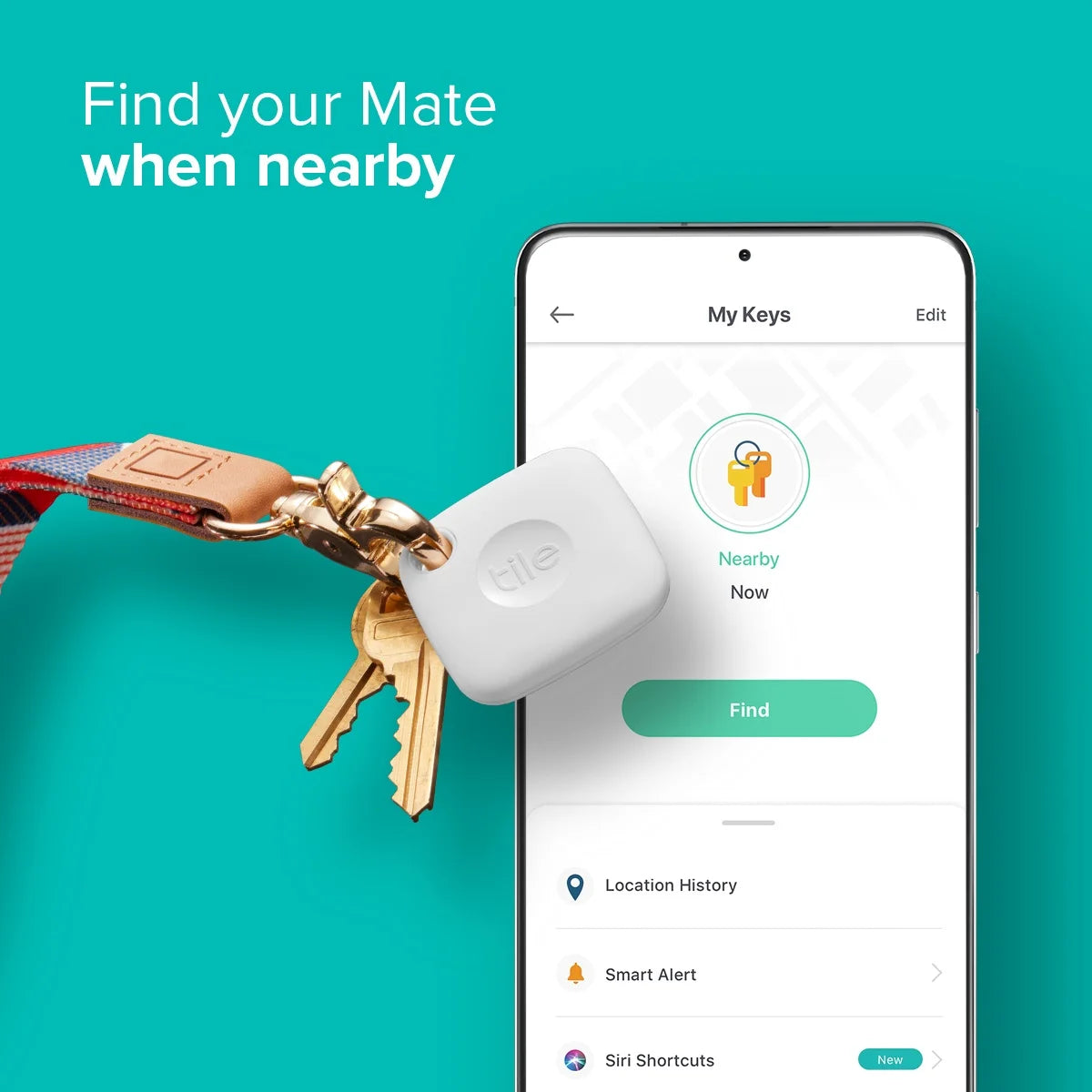 Mate (2022) 1-Pack, White. Bluetooth Tracker, Keys Finder and Item Locator; up to 250 Ft. Range.