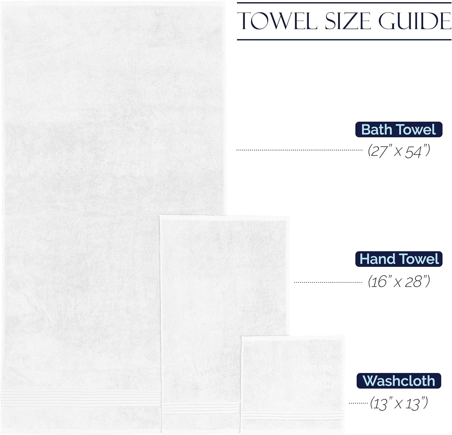 6 Piece Towel Set, 100% Cotton Premium Towel Set, 2 Bathroom Towels, 2 Hand Towels, 2 Wash Cloths, Highly Absorbent Shower Towels, Towel Sets for Bathroom, White