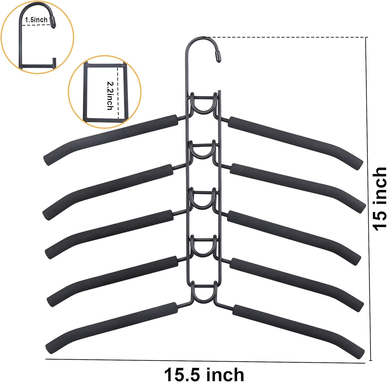 Coat Hanger, 5 in 1 Anti-Slip Clothes Racks, Space Saving Clothes Hanging Holder, Blouse Hanger Closet Storage Organizer, Multi Layers Wardrobe Clothes Rack (4 Pack, Black)