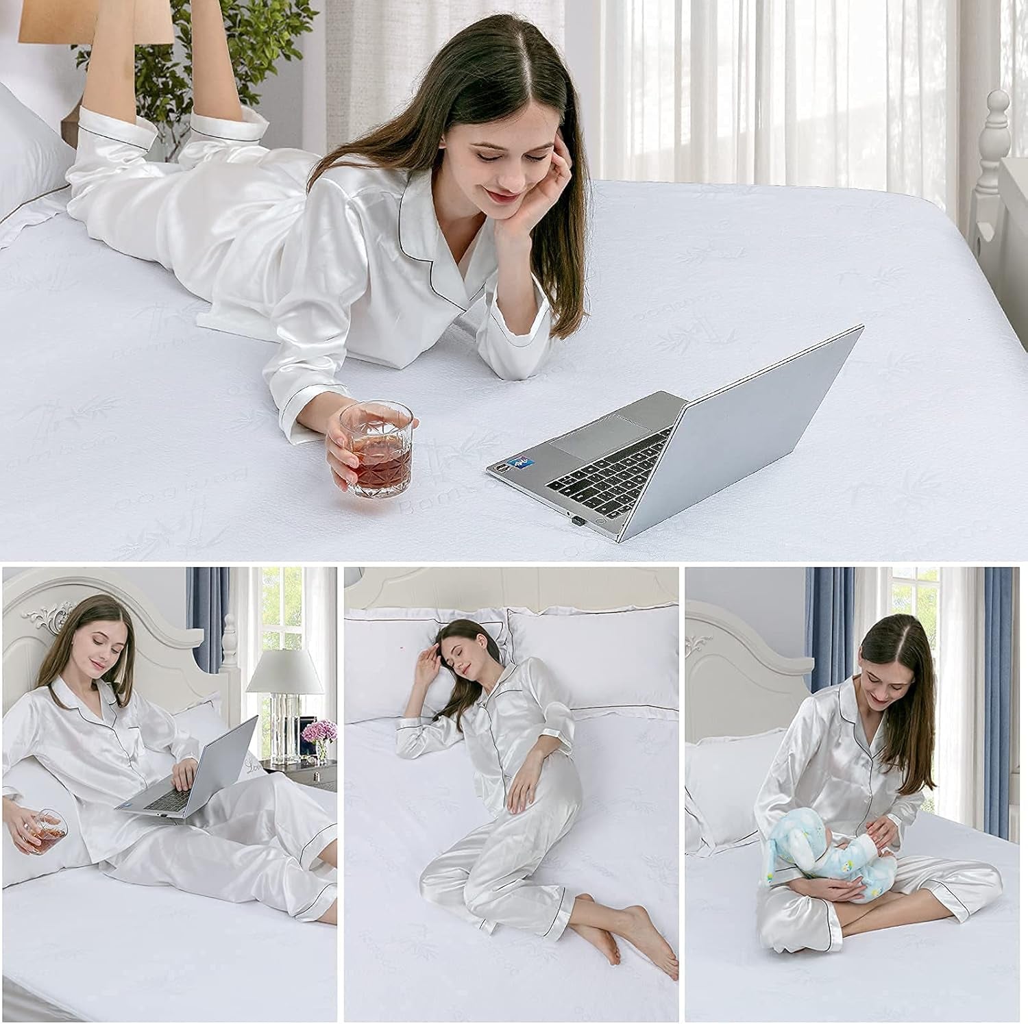 King Mattress Protector Cover, Waterproof Mattress Protector, 3D Air Cotton Ultra Soft and Breathable, Bamboo Fabric Mattress Protector, Fitted 8" - 18" Deep Pocket