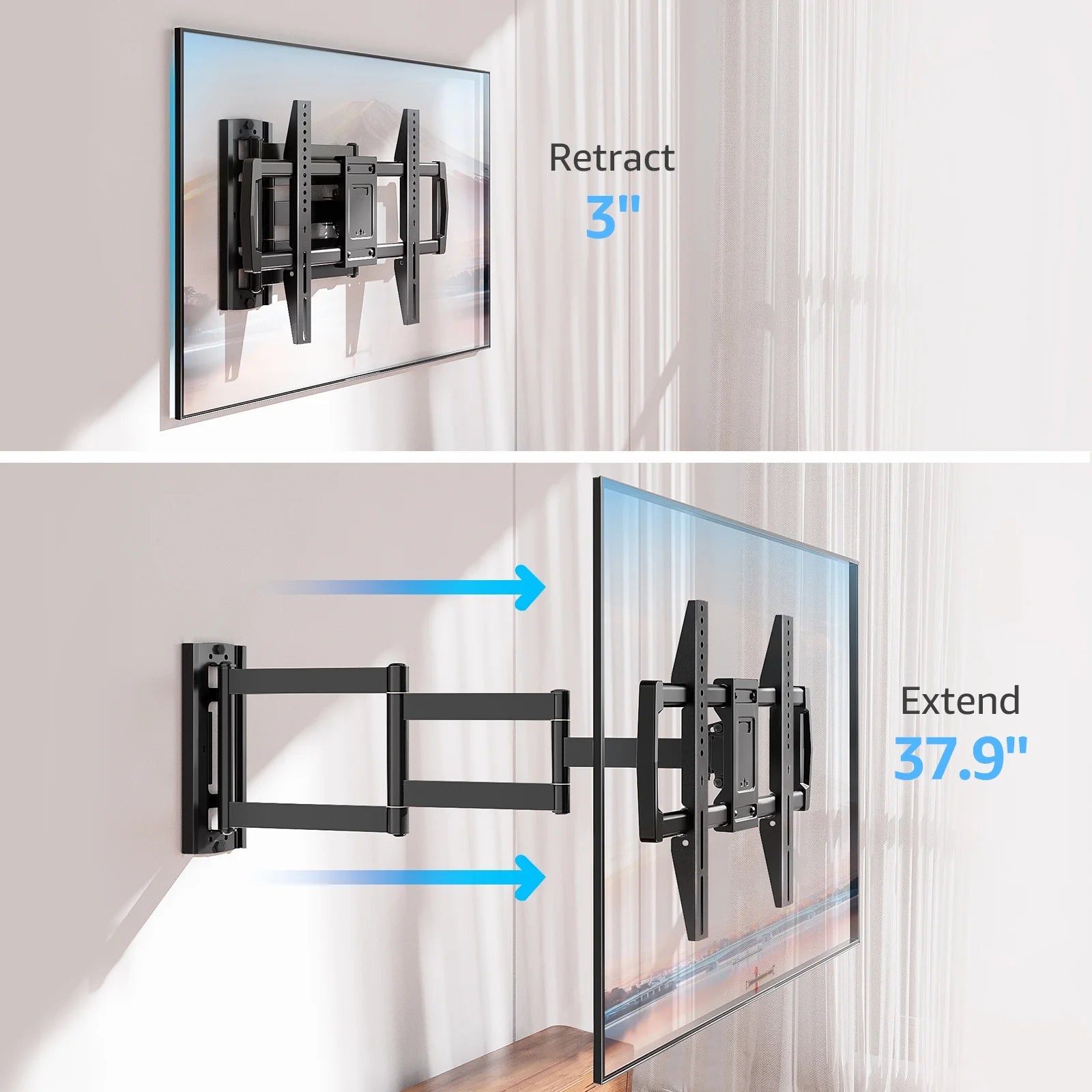 Full Motion Long Arm TV Wall Mount for 42"-75" Tvs, Corner TV Mount with 37.9" Extension Arm, TV Bracket with Articulating Swivel Tilt Single Stud, Max 600X400Mm, up to 99 Lbs