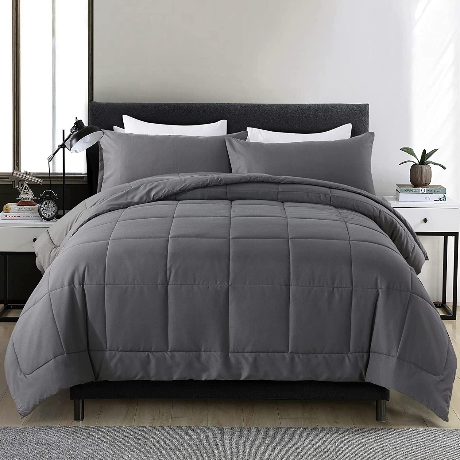 King Size Comforter Set -All Season Bedding Comforters Sets with 2 Pillow Cases -3 Pieces Bed Set down Alternative King Bedding Set -Grey King Comforter Set(102"X90")