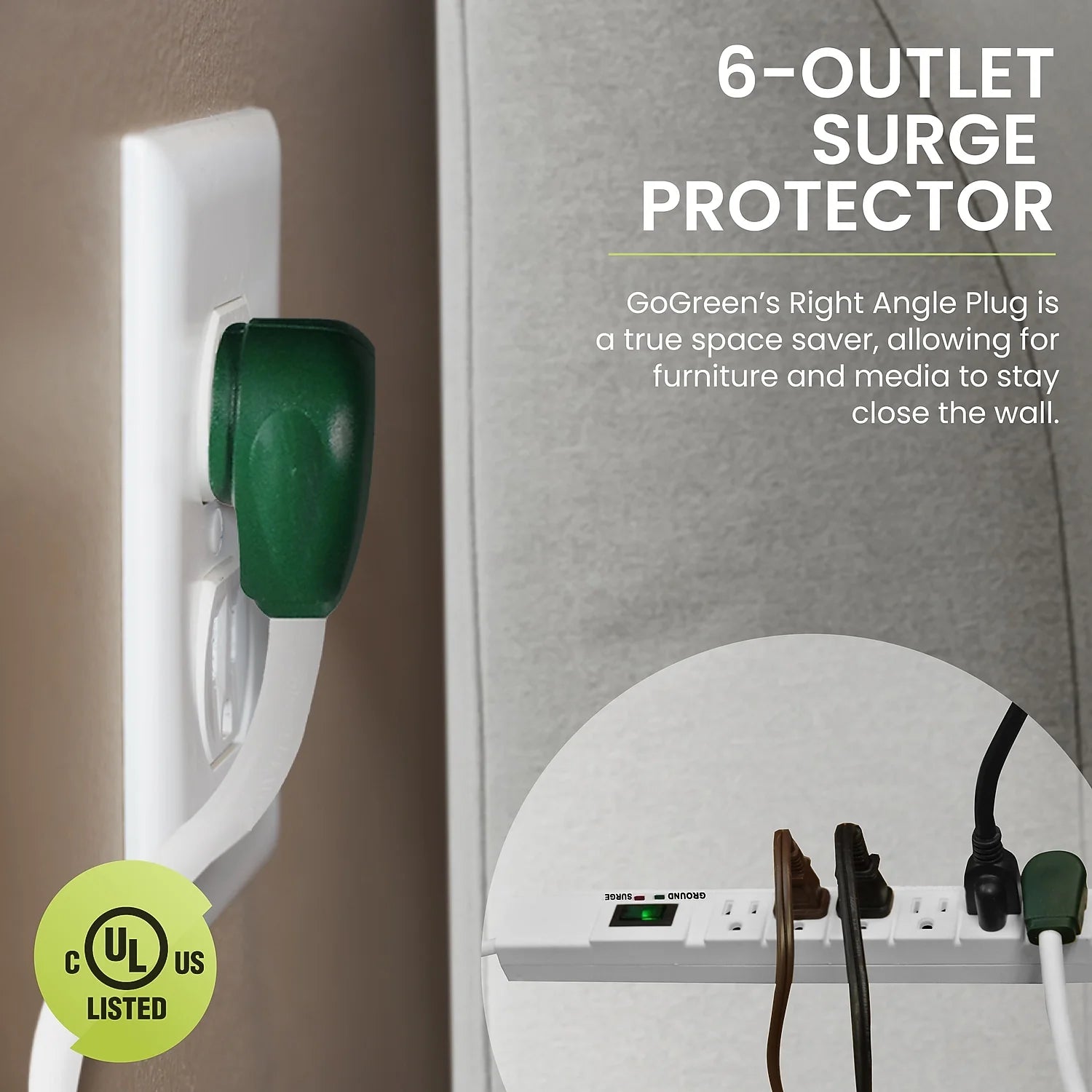 (GG-16315-15) 6 Outlet Surge Protector, 1200 Joules, White, 15 Ft Cord