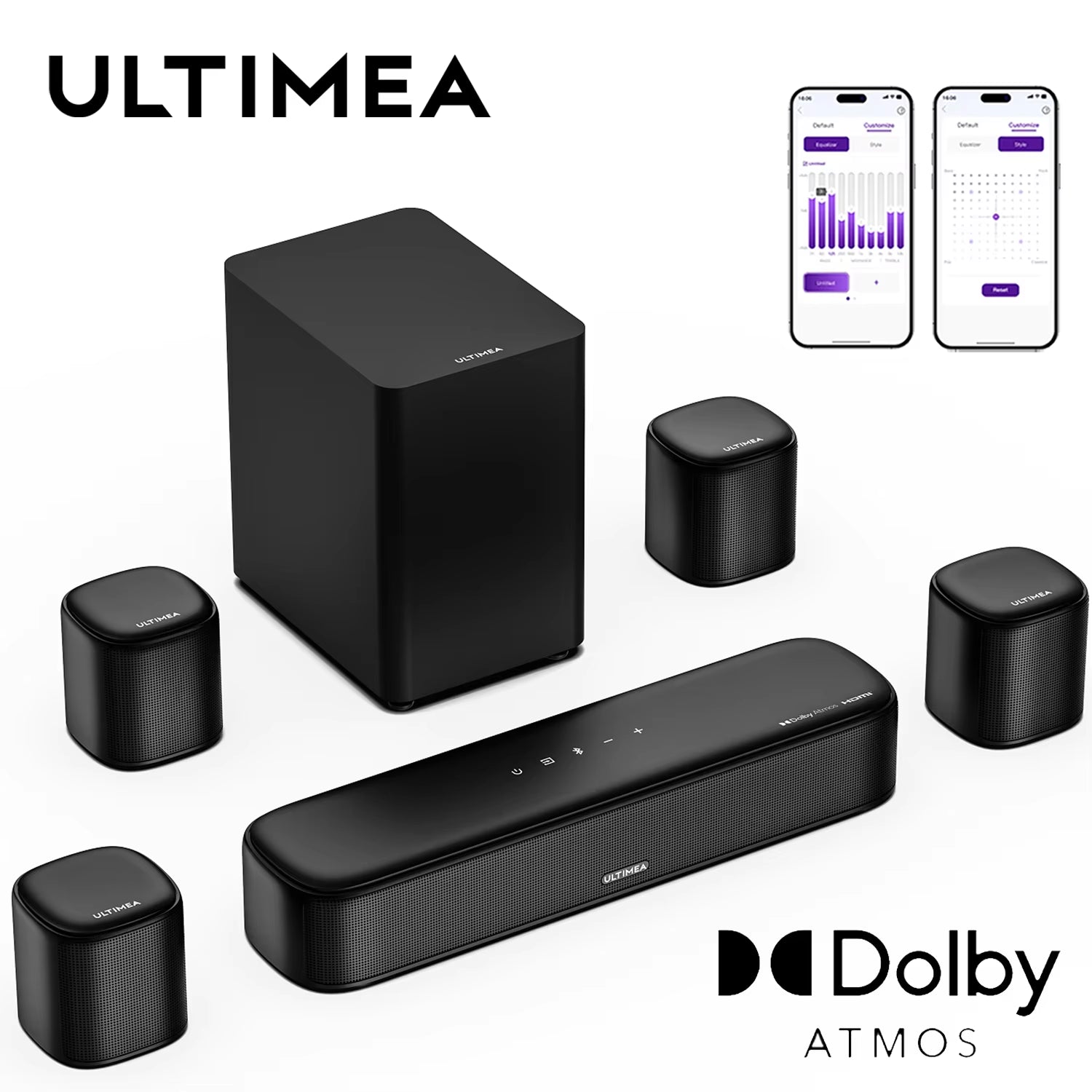 350W 7.1 Soundbar for TV with Dolby Atmos,Home Theater Technology Bluetooth Speakers with Subwoofer&4 Surround Speakers