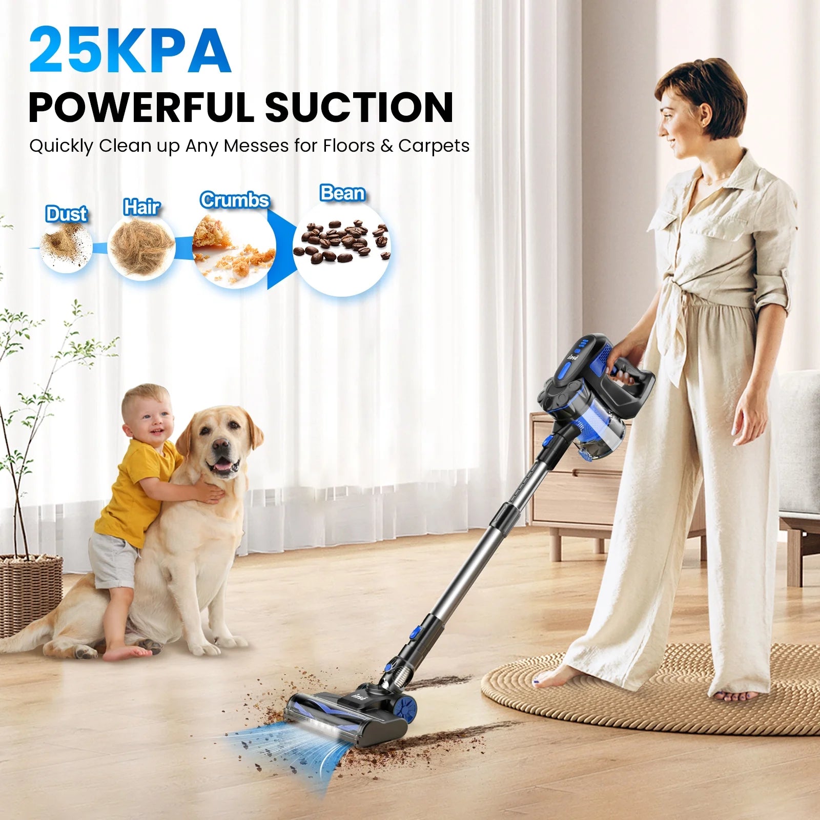 Cordless Vacuum Cleaners, 6-In-1 Lightweight Stick Vacuum for Hardwood Floor Carpet Pet Hair, V770