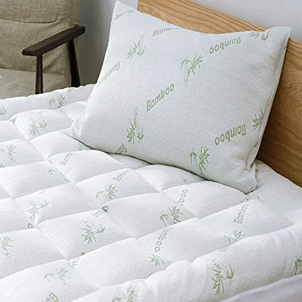 Bamboo Mattress Topper Cover Queen with 1 Pillow Protector Cooling Pillow