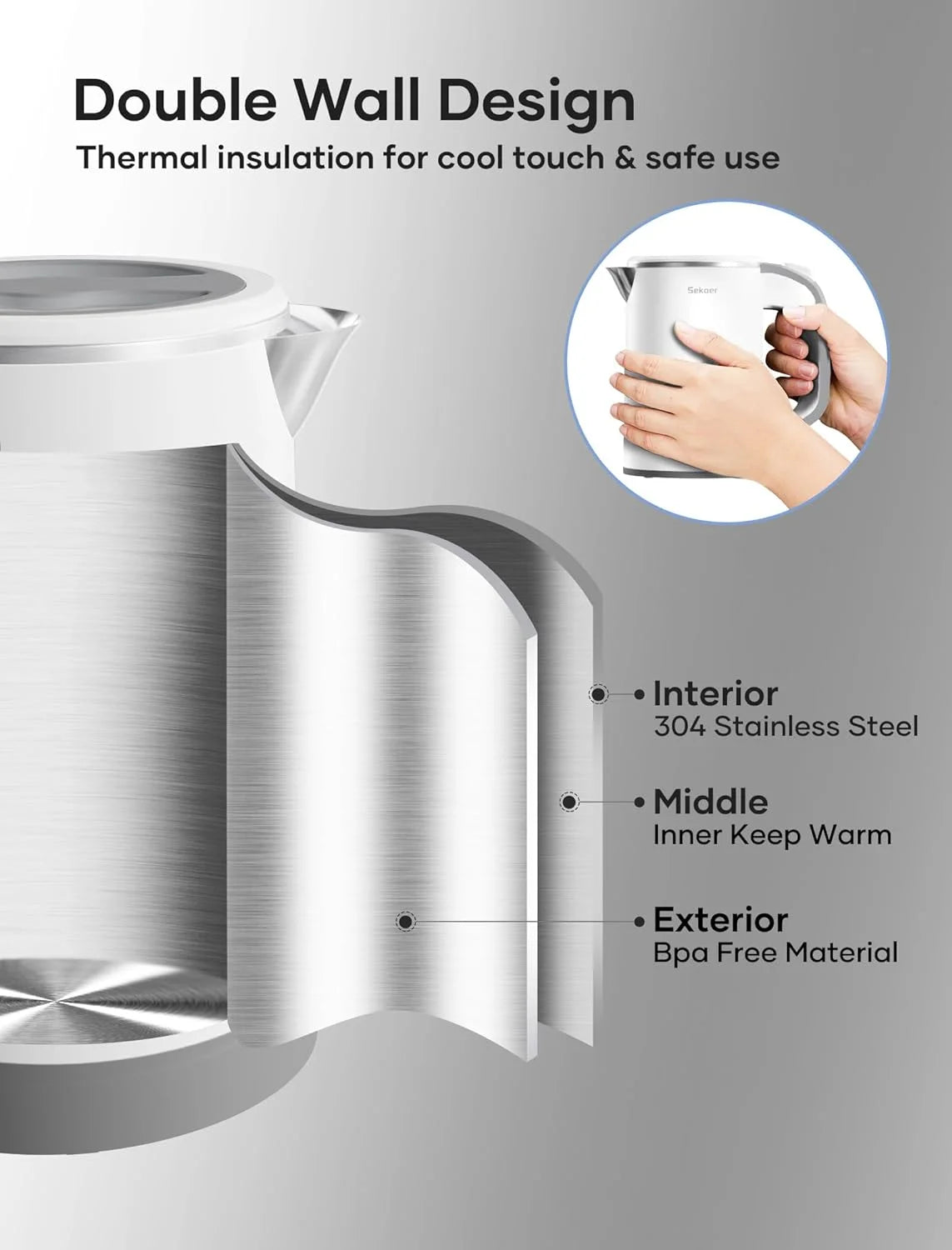 Travel Electric Tea Kettle with Auto Shut-Off & Boil Dry Protection, 304 Stainless Steel Mini Portable Water Kettle, Fast Heating Coffee Kettle, Perfect Holiday Gifts White