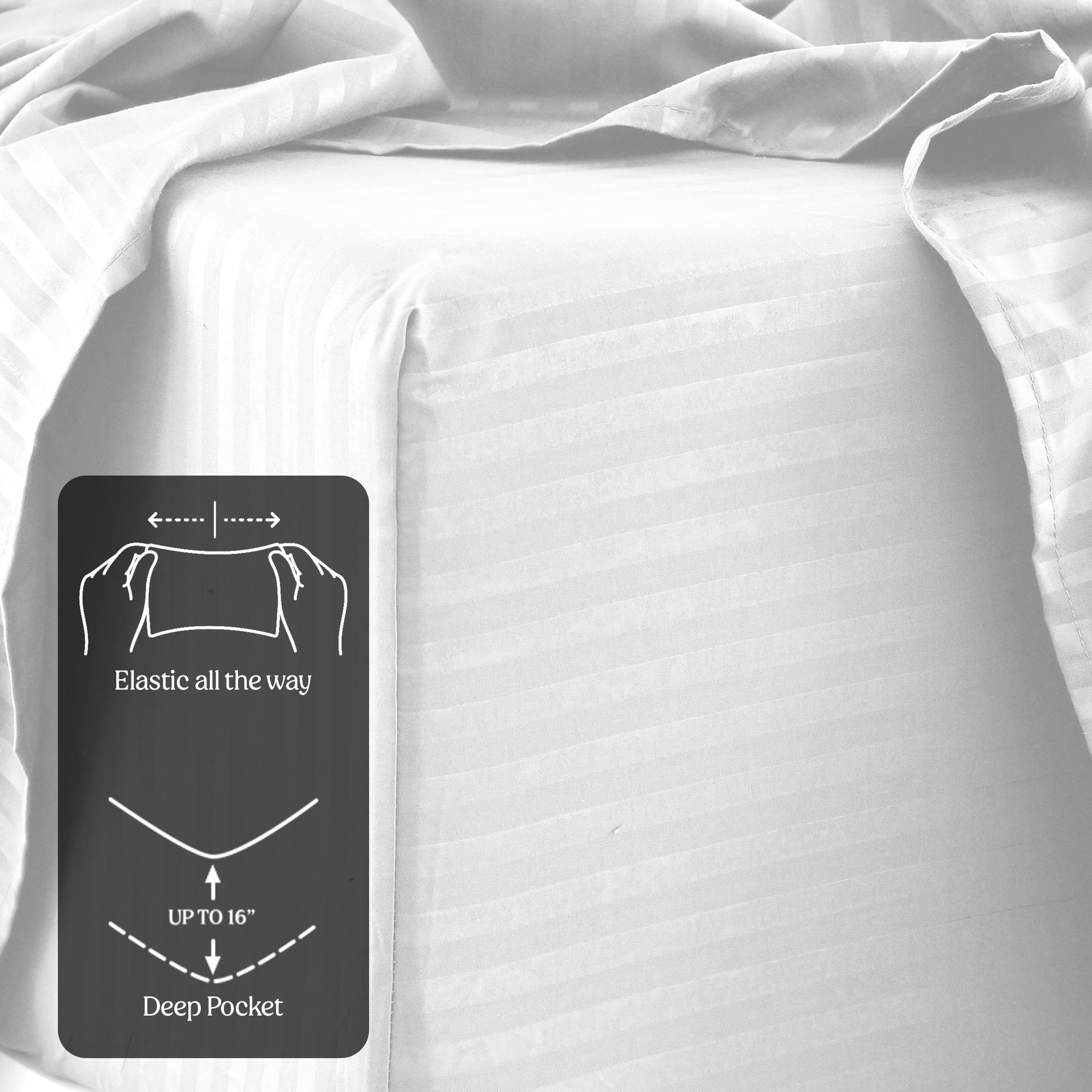 Stripes Bed Sheet Set (Full, White), 4 Piece Deep Pocket 1800 Series Microfiber Bed Sheet Set Contains (1 Fitted Bed Sheet, 1 Flat Sheet, 2 Pillow Covers)