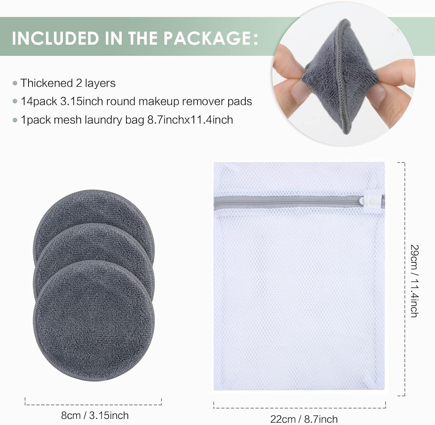 Resuable Makeup Remover Pads with Laundry Bag Soft and Fridnely for Face Eye Lip Remover Pads(Grey)