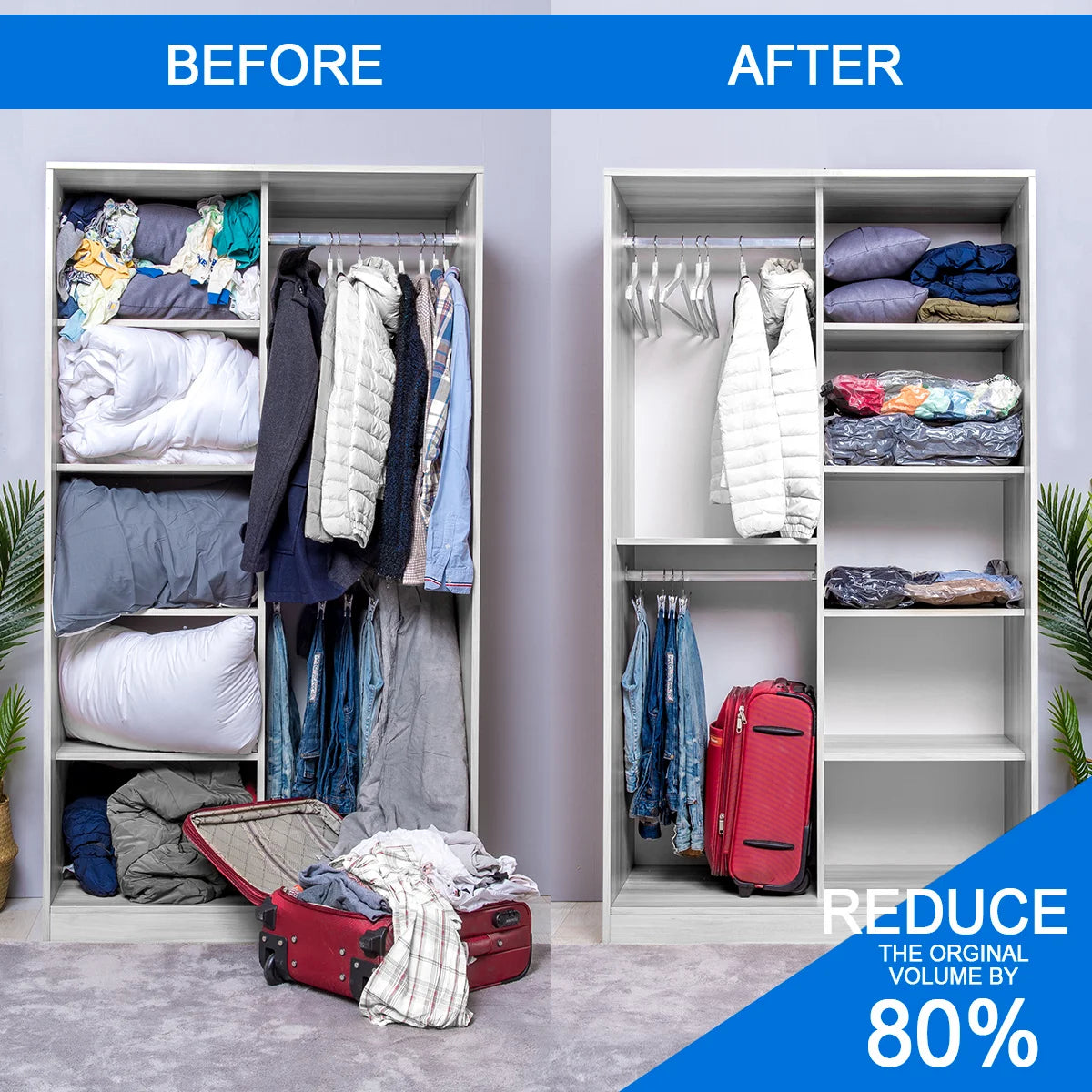 24 Pack Vacuum Storage Bags with Electric Pump, 5 Jumbo, 5 Large, 5 Medium, 5 Small, 4 Roll up Bags