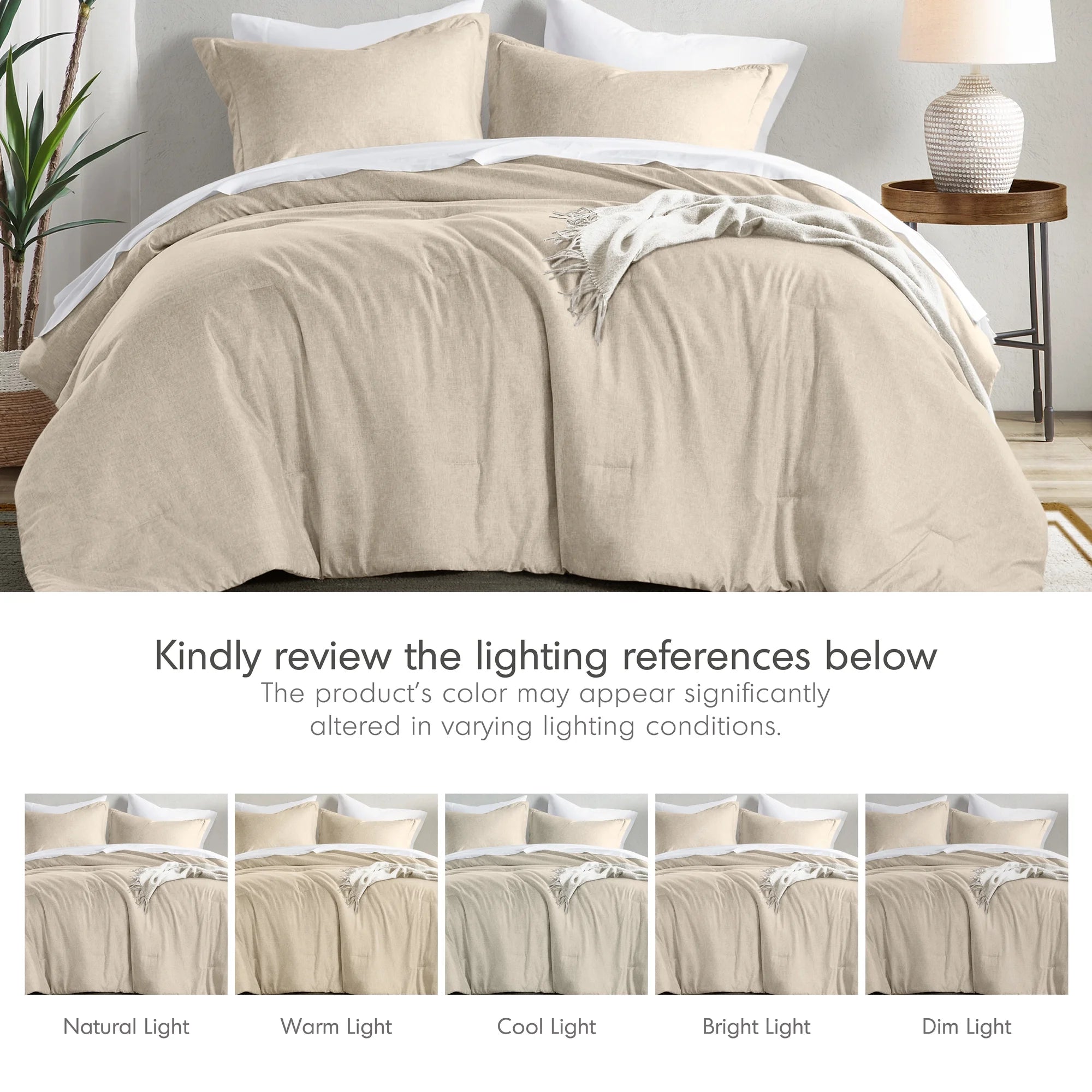 Full/Queen Comforter Sets, Reversible 3 Piece Extra Soft Bedding Set, Chambray Print Neutral Comforter Bed Set with Pillow Shams