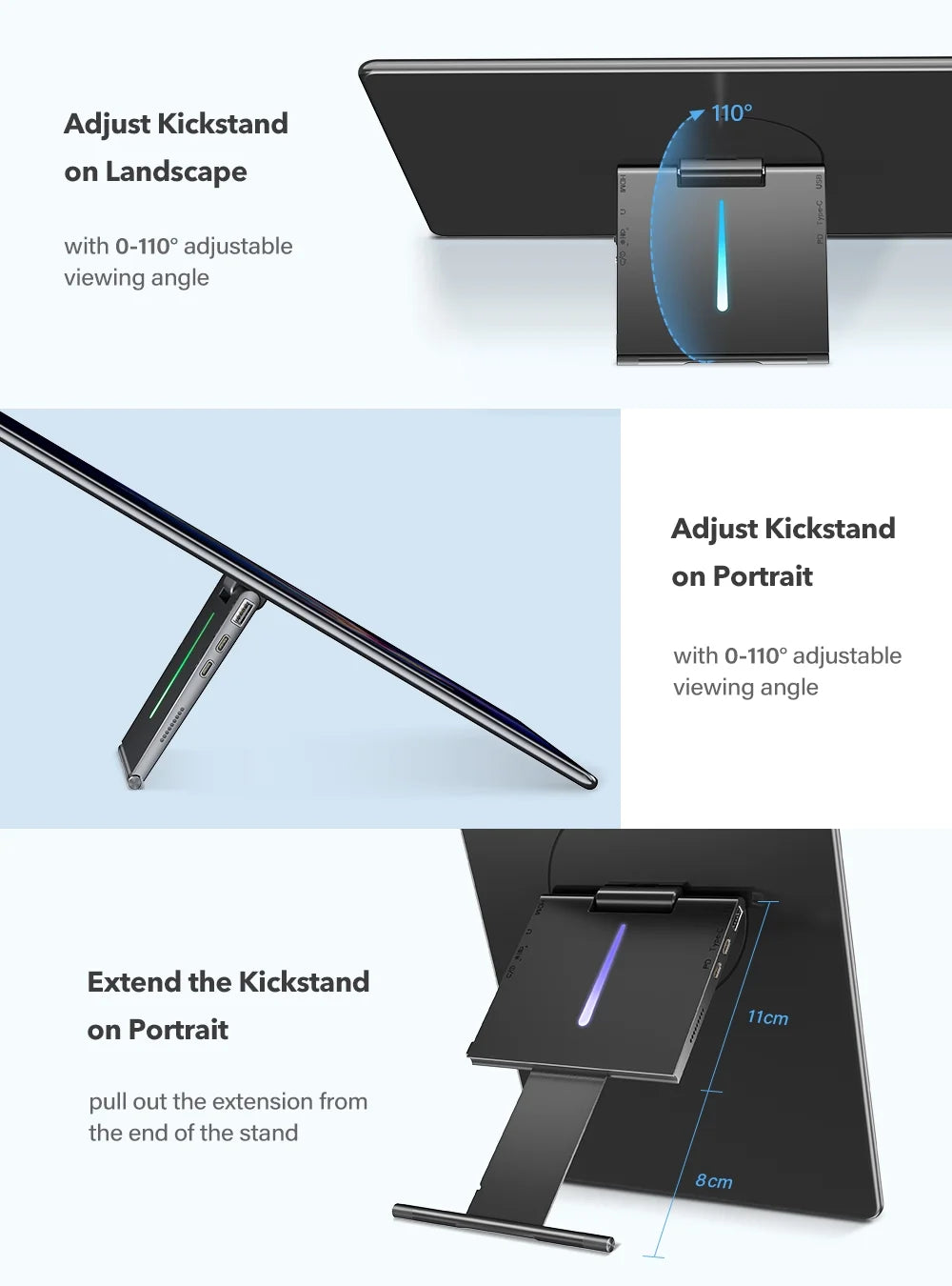 15.6" Portable Monitor Touchscreen W/ Kickstand, 2000:1 Contrast Ratio 1080P FHD Screen - Unify Y - Vertical Monitor